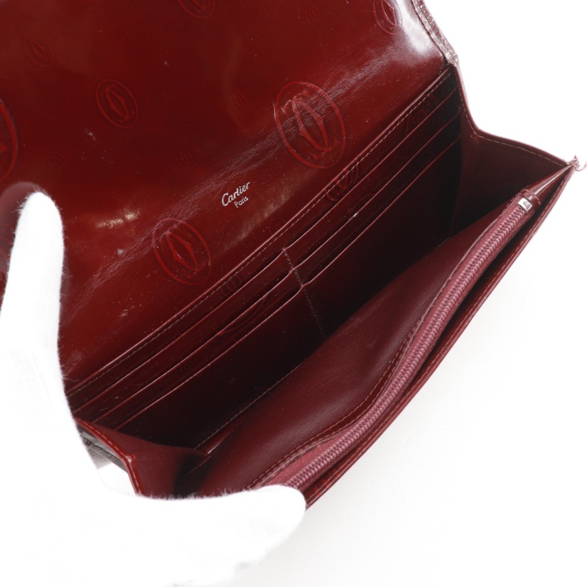 Cartier Bordeaux Patent Leather Long Wallet (Bi-Fold) (Pre-Owned)