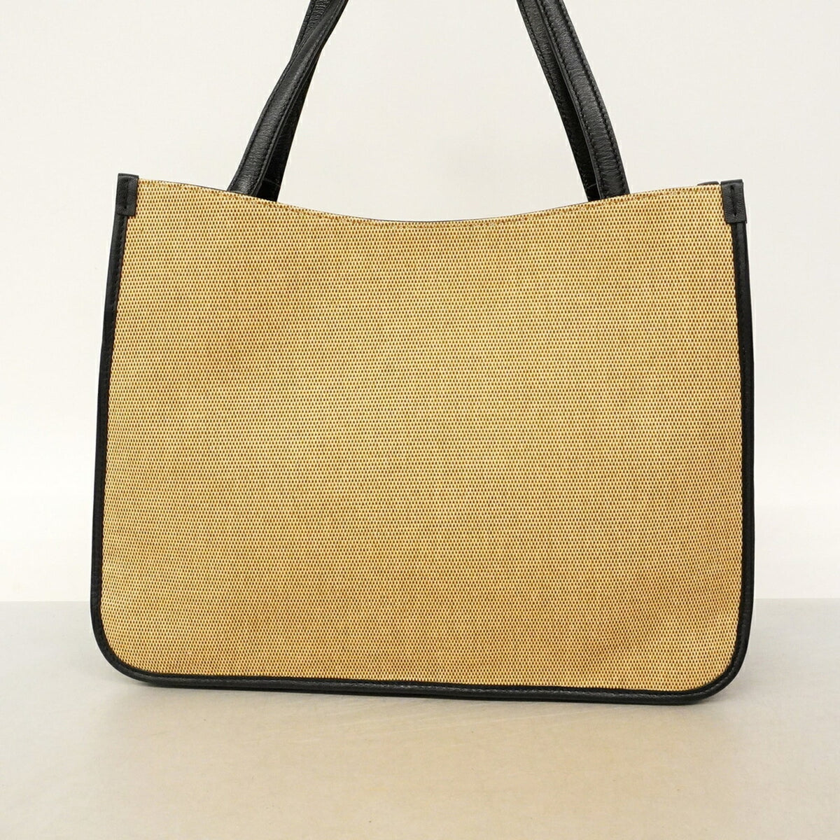 Gucci Beige Navy Canvas Leather Tote Bag (Pre-Owned)