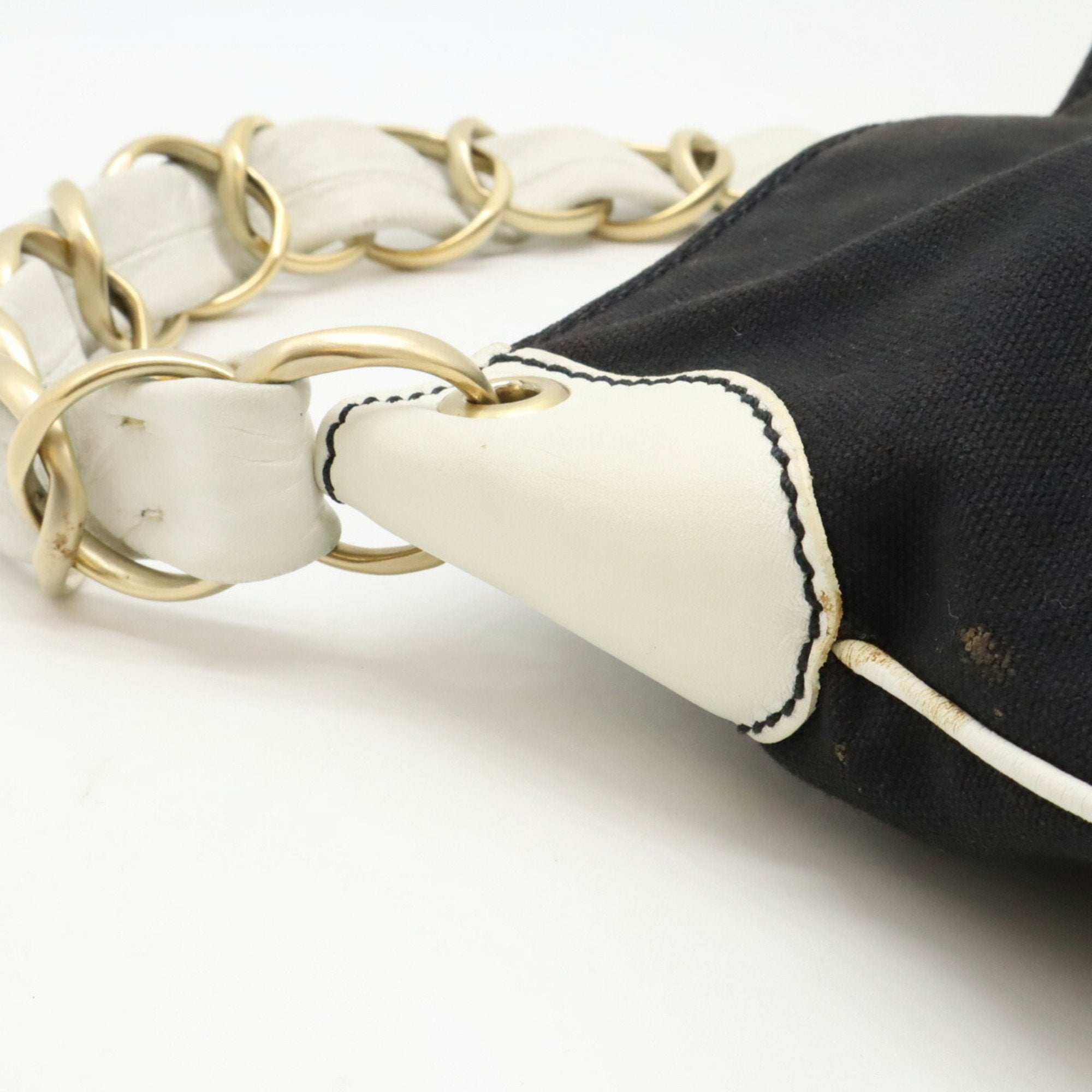 Chanel Black White Canvas Leather Shoulder Bag (Pre-Owned)