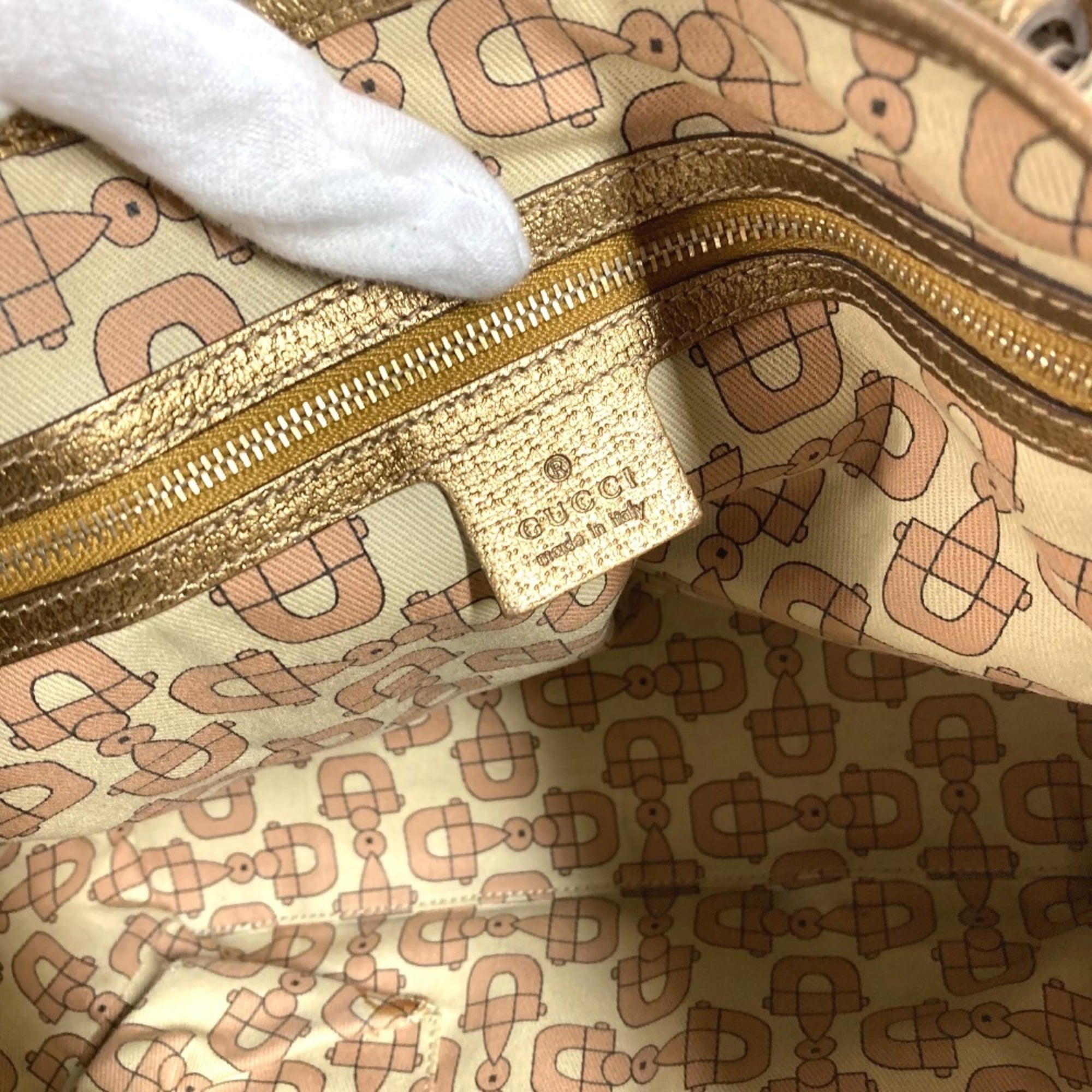 Gucci Beige Gg Canvas Leather Shoulder Bag Tote Bag (Pre-Owned)