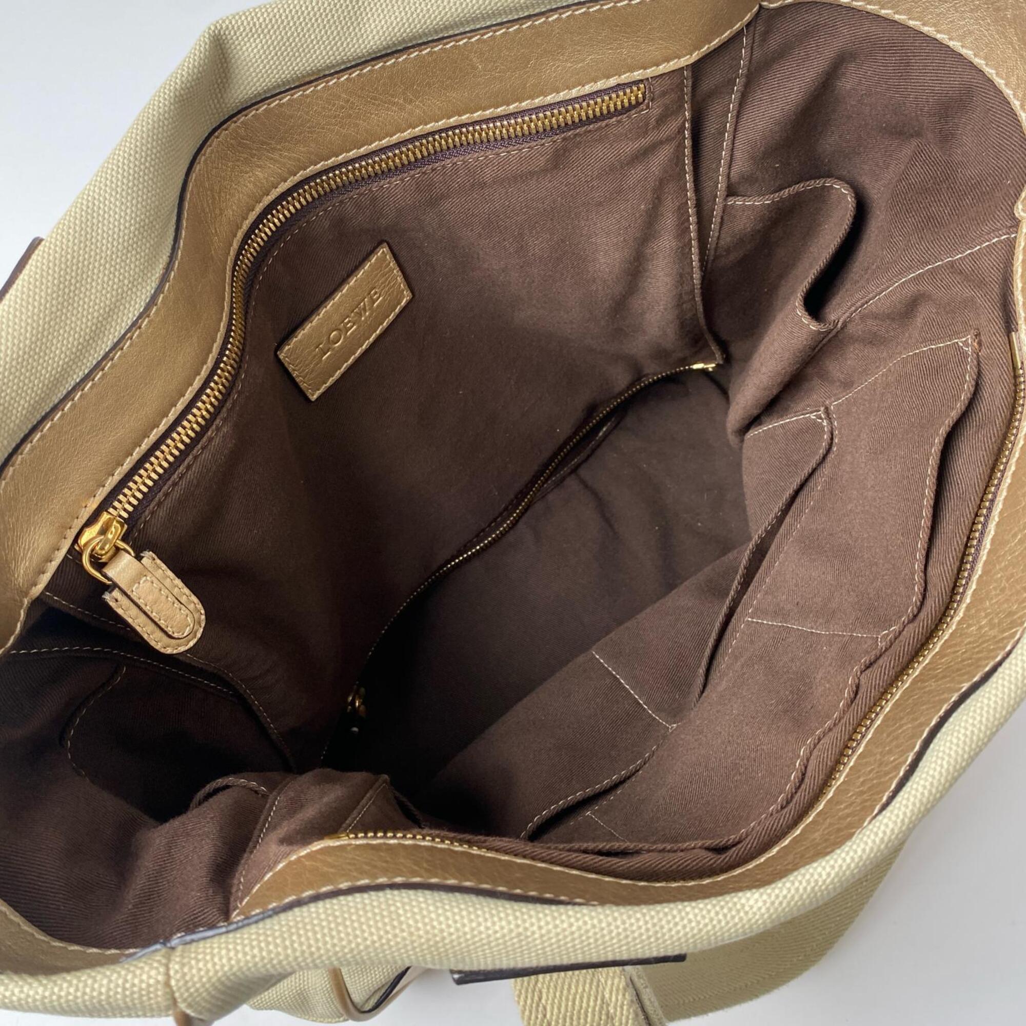 Loewe Beige Canvas Leather Shoulder Bag Tote Bag (Pre-Owned)