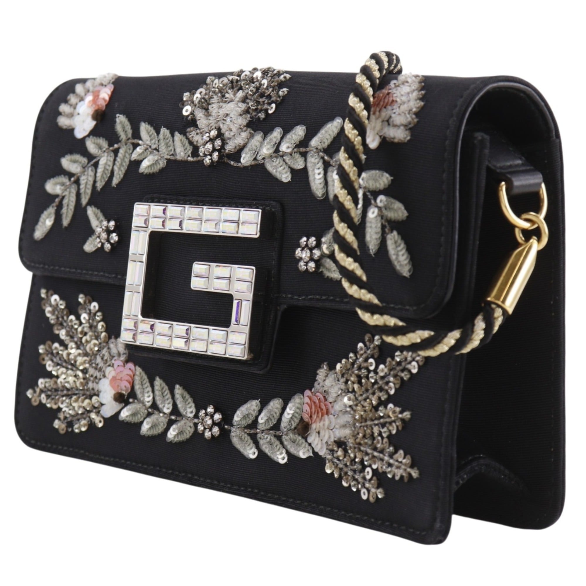 Gucci Black Cotton Rhinestone Shoulder Bag (Pre-Owned)