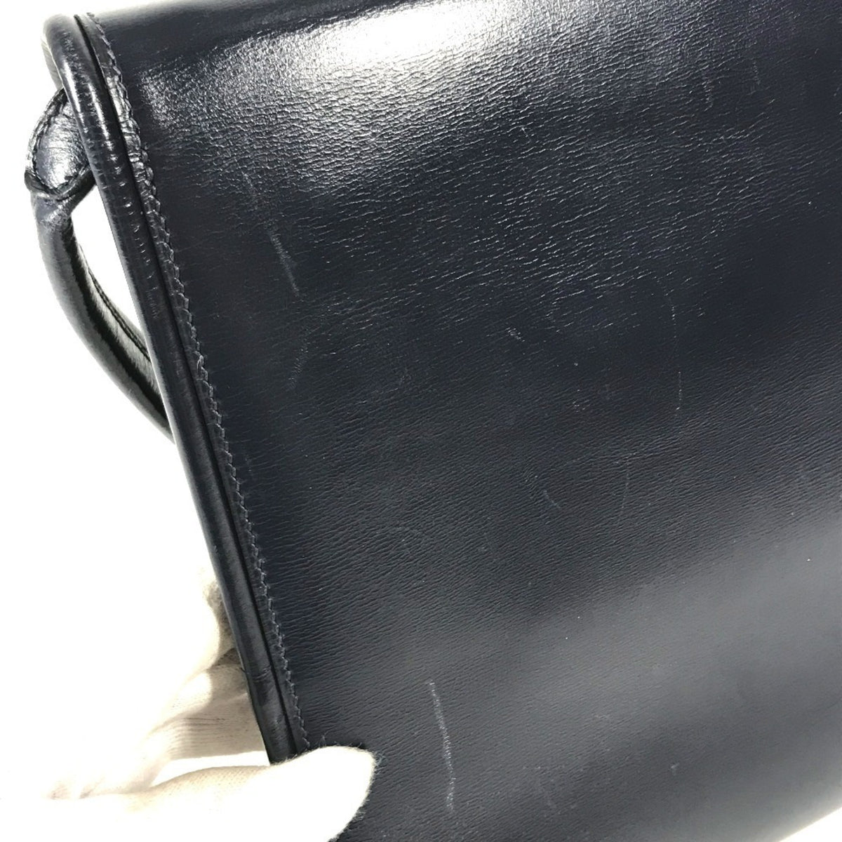 Hermes Navy Leather Shoulder Bag Tote Bag (Pre-Owned)