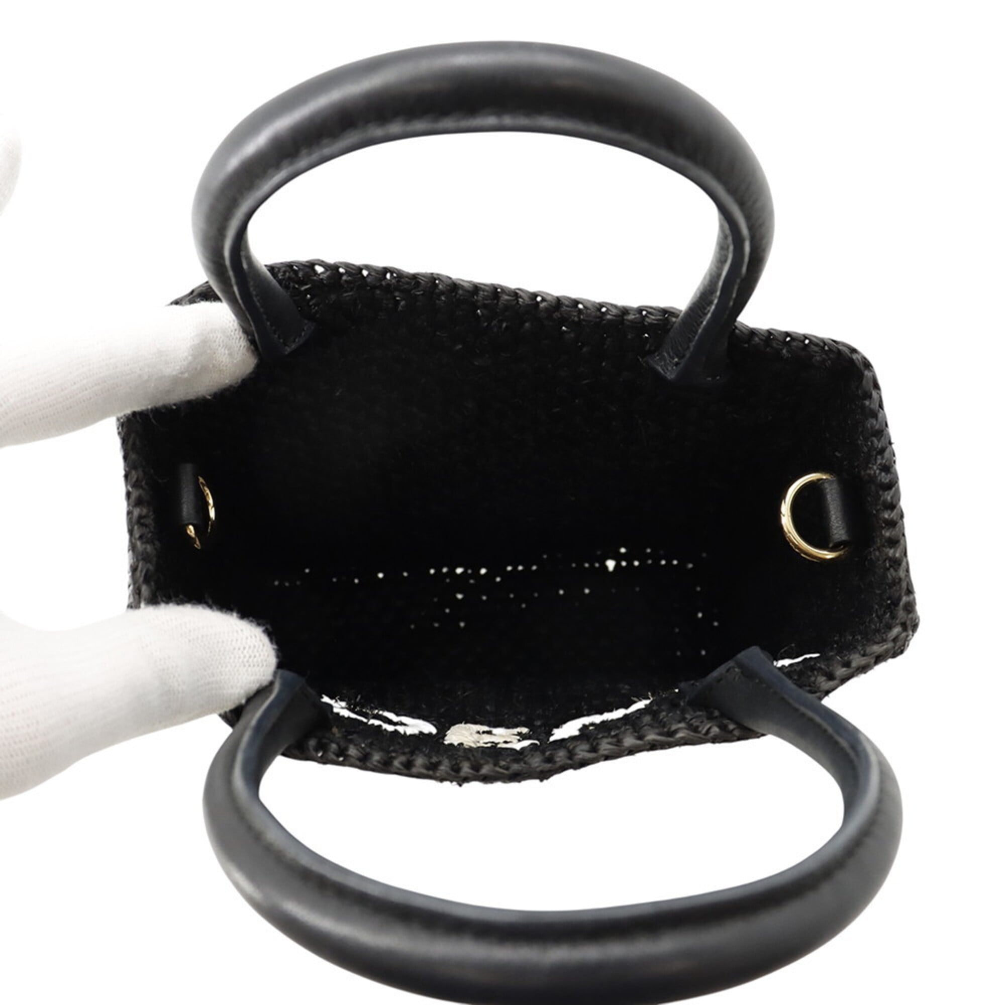 Loewe Black White Raffia Leather Handbag Shoulder Bag (Pre-Owned)