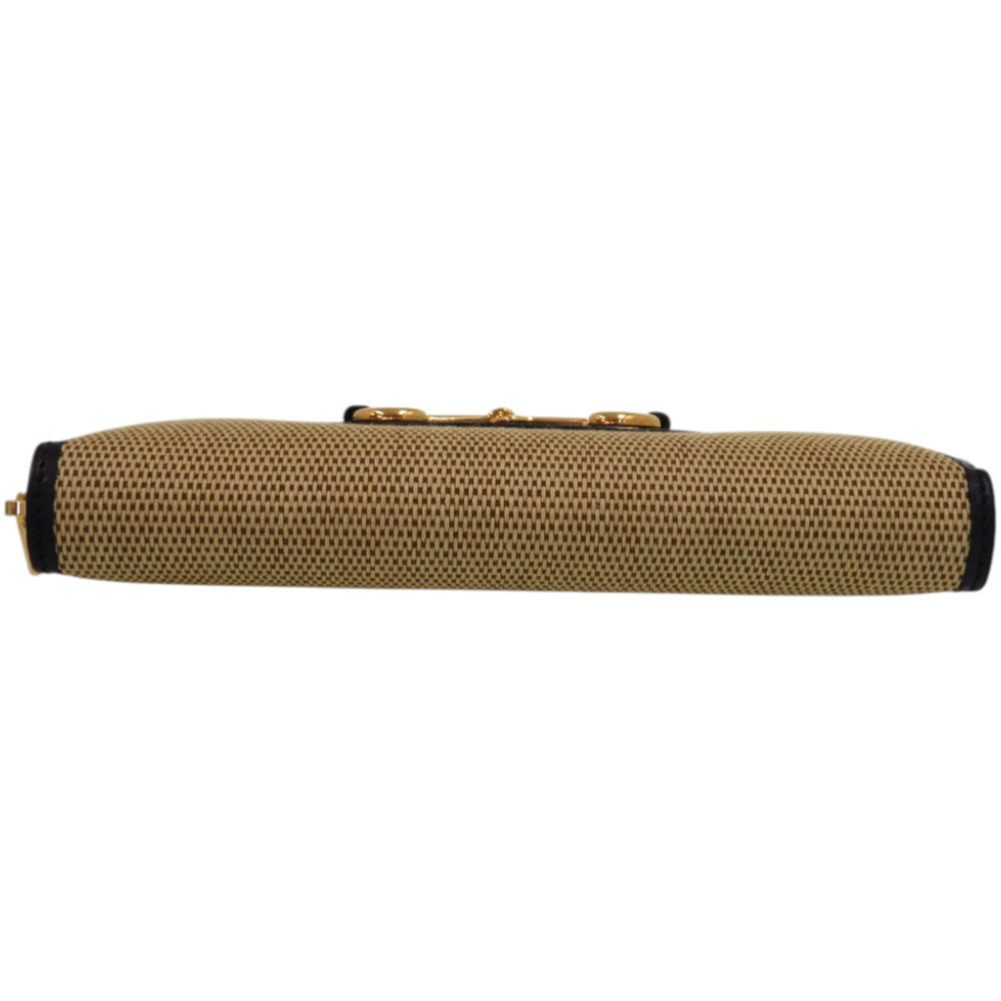 Gucci Beige Navy Canvas Leather Long Wallet (Bi-Fold) (Pre-Owned)