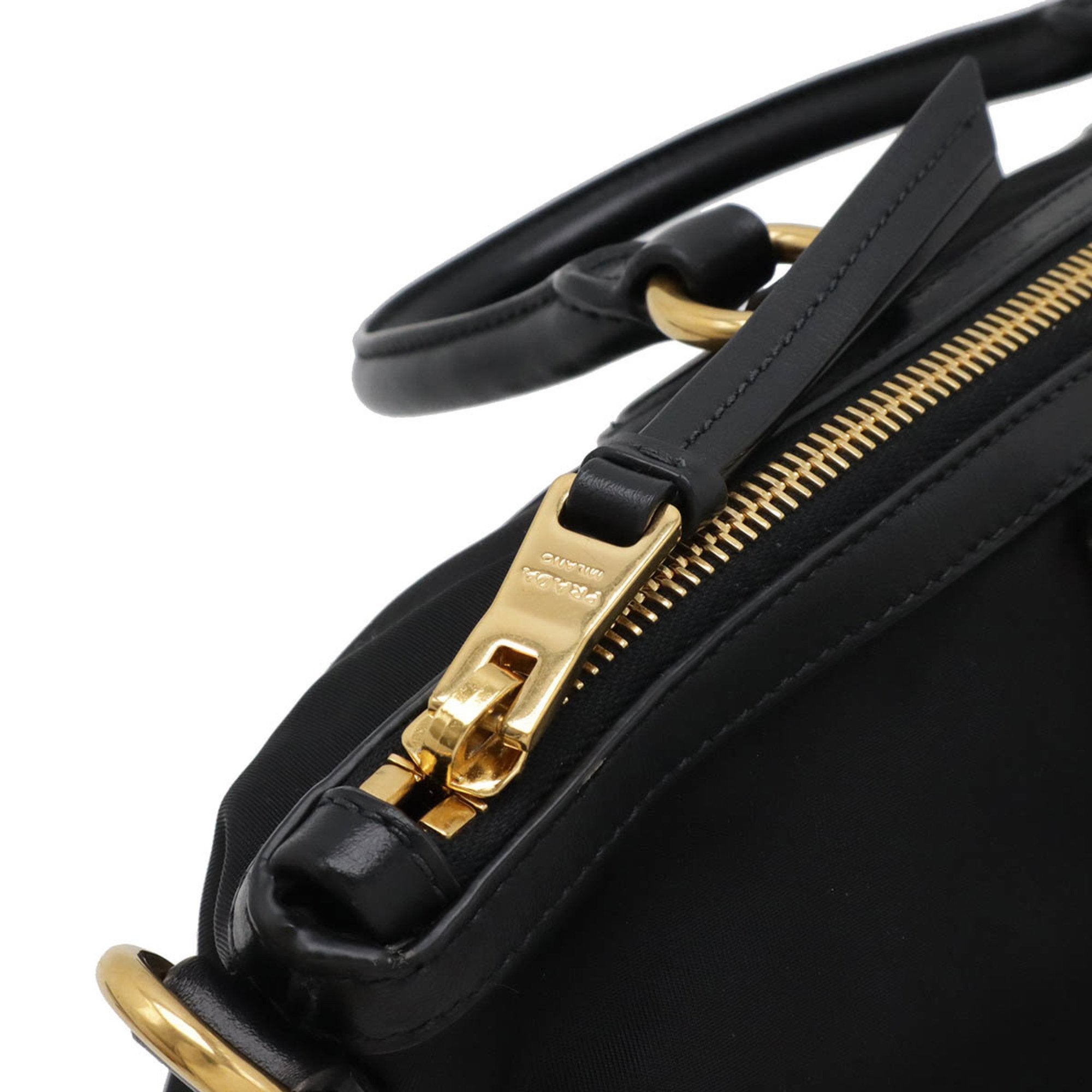 Prada Black Nero Nylon Leather Handbag Shoulder Bag Tote Bag (Pre-Owned)