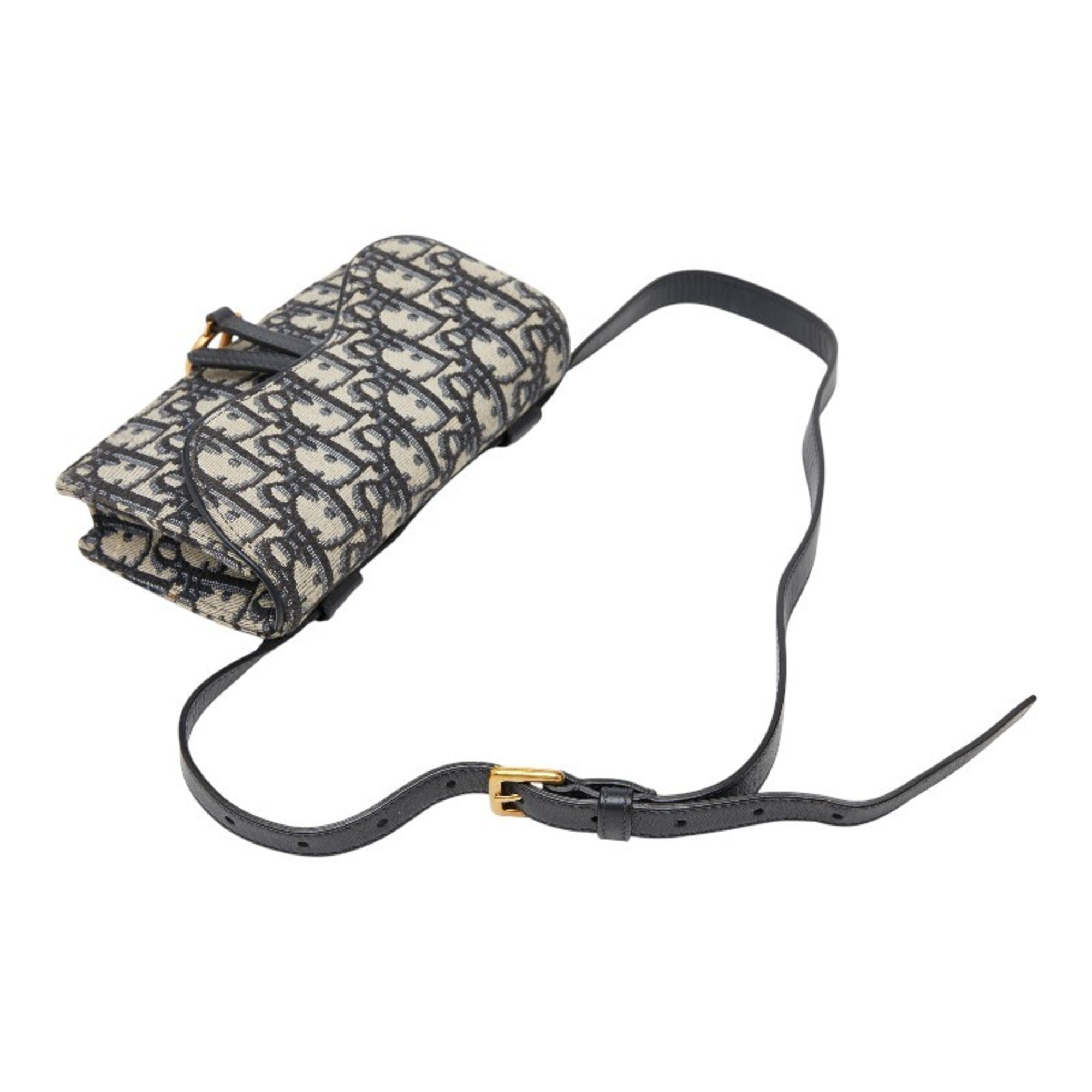 Christian Dior Beige Navy Canvas Leather Fanny Pack Sling Bag (Pre-Owned)