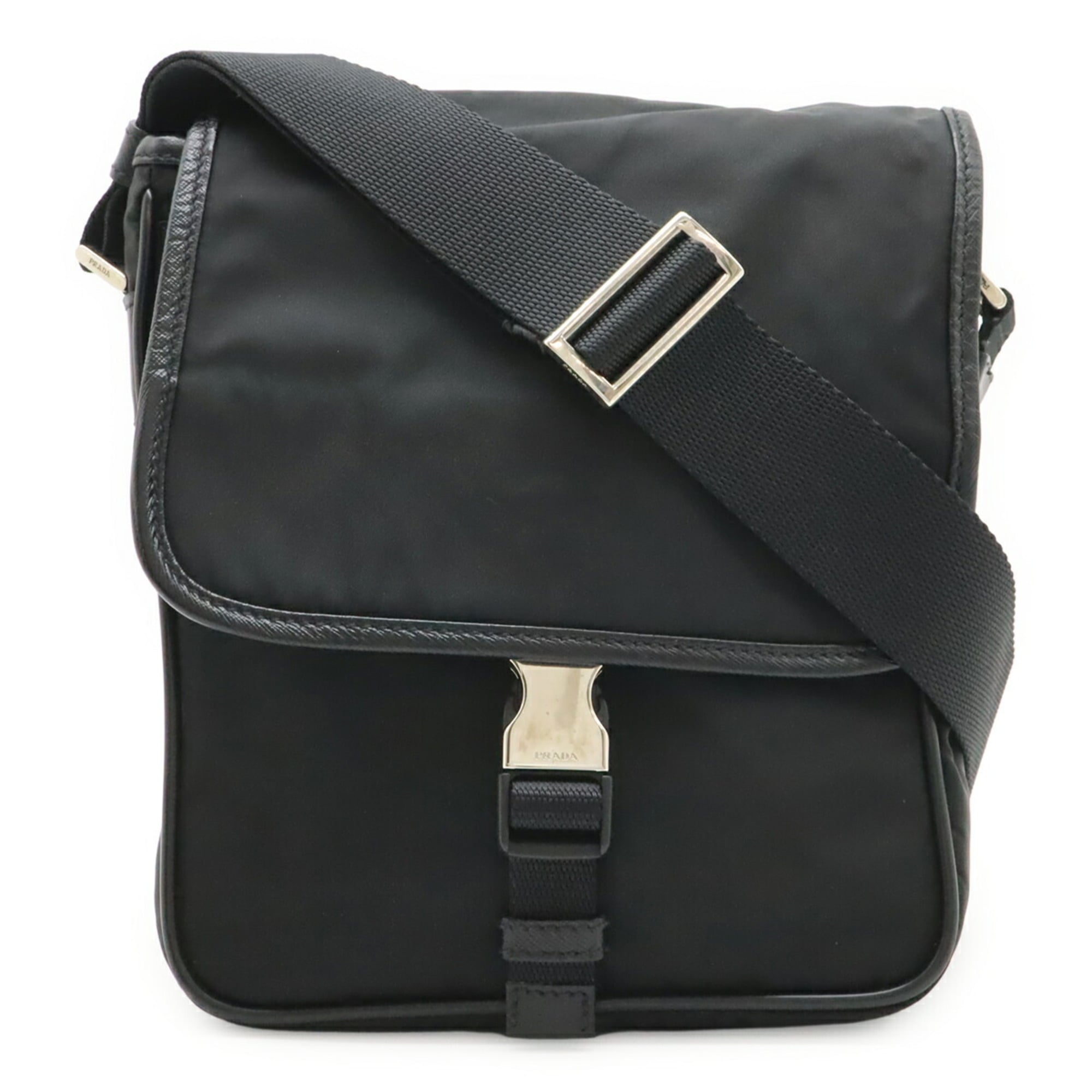 Prada Black Nero Nylon Leather Pochette Shoulder Bag (Pre-Owned)