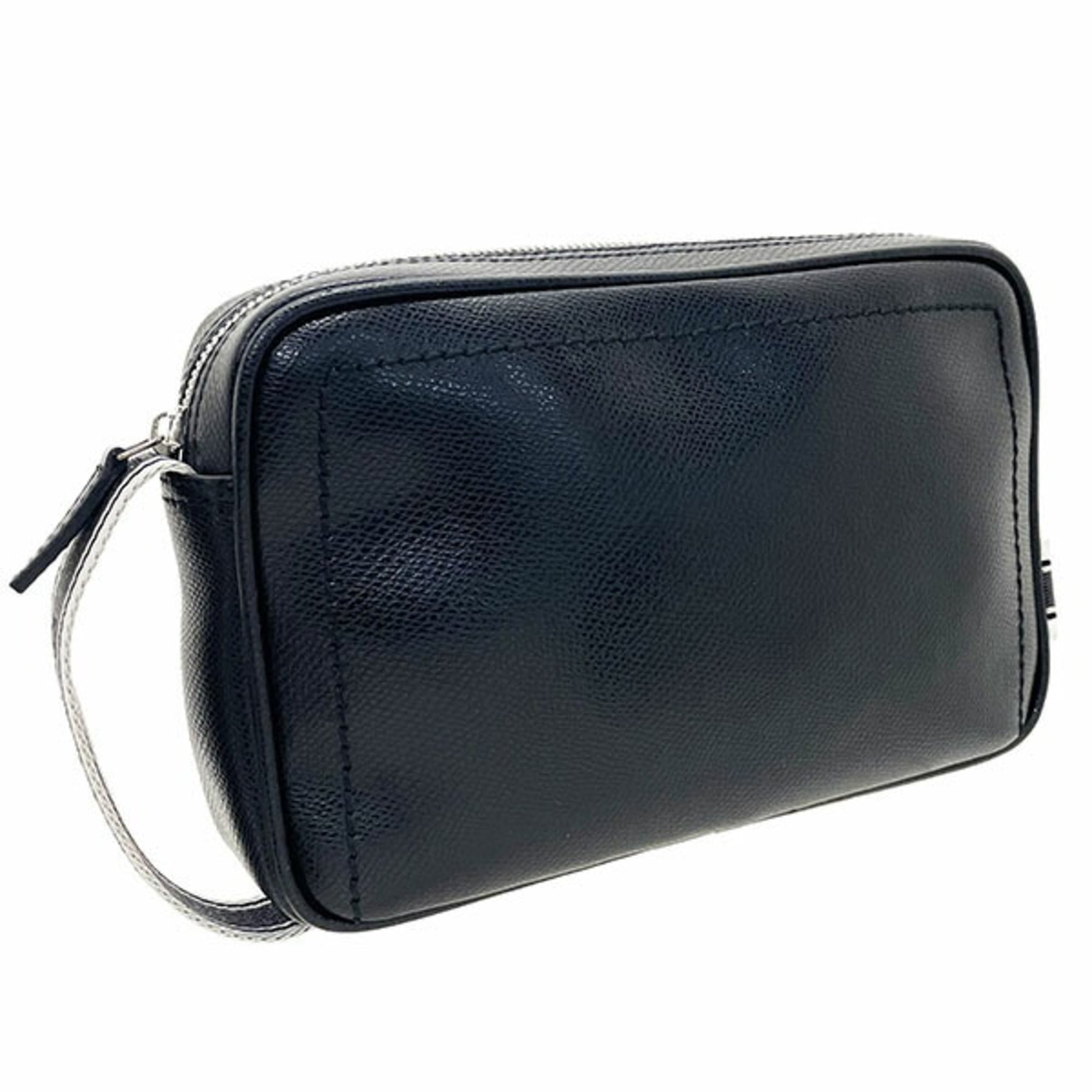 Salvatore Ferragamo Black Leather Fabric Clutch Bag (Pre-Owned)