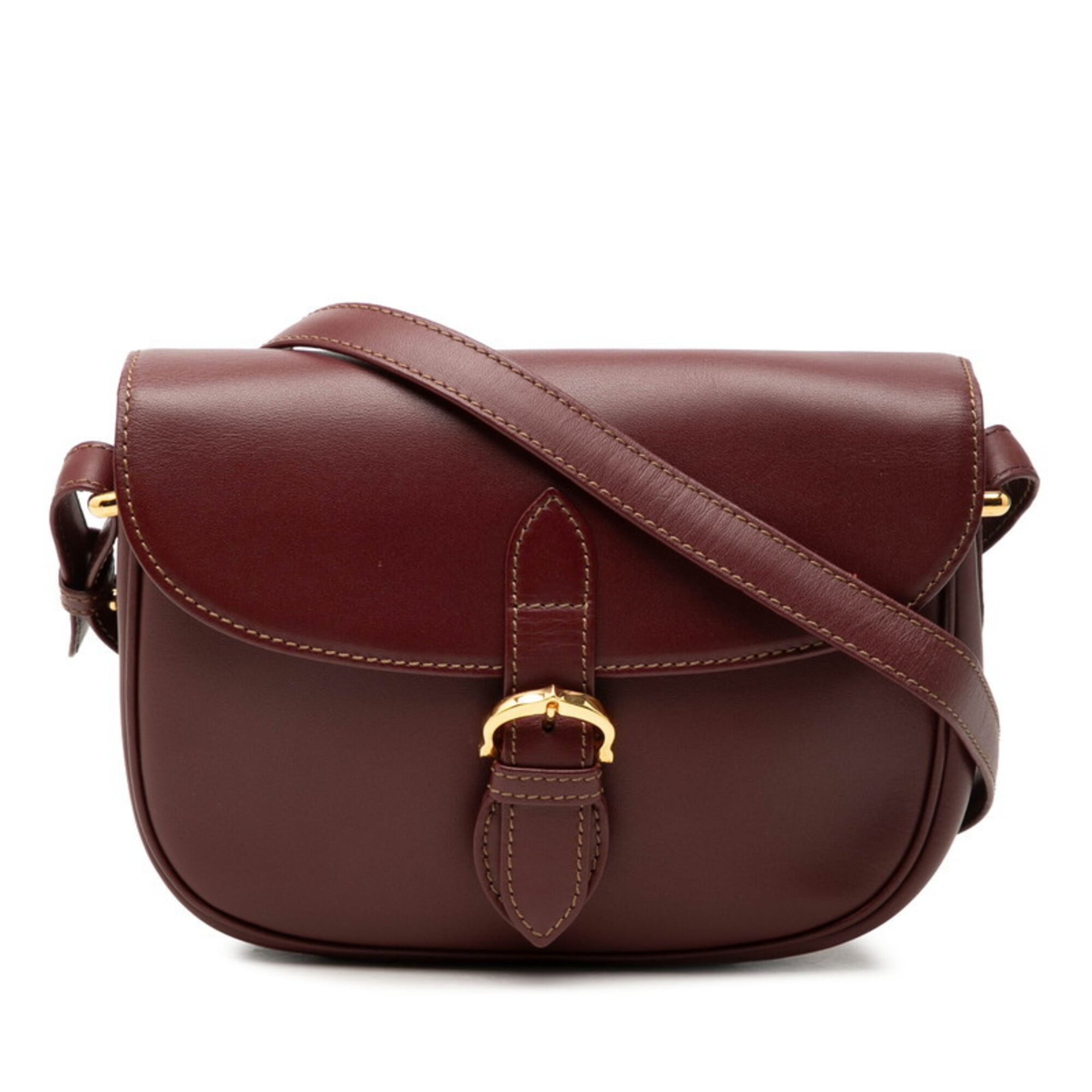 Cartier Bordeaux Wine Red Leather Shoulder Bag (Pre-Owned)