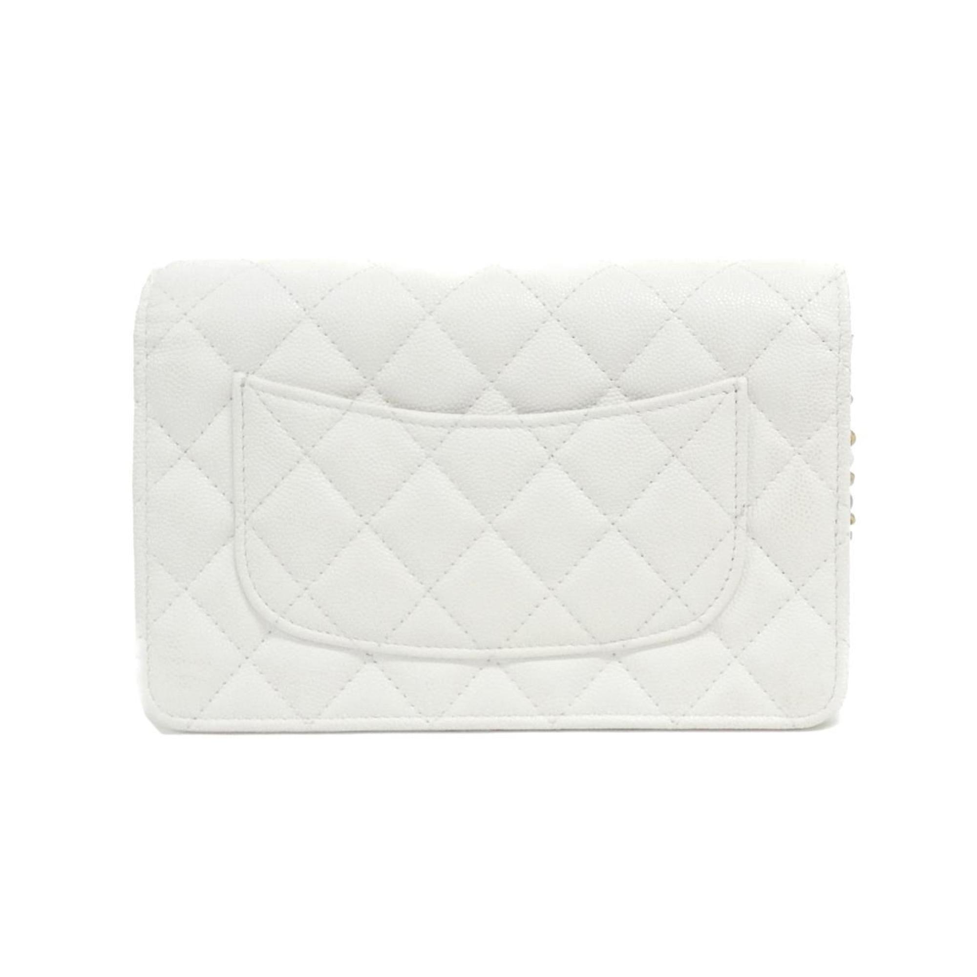 Chanel White Grained Calfskin Chain/Shoulder Wallet (Pre-Owned)
