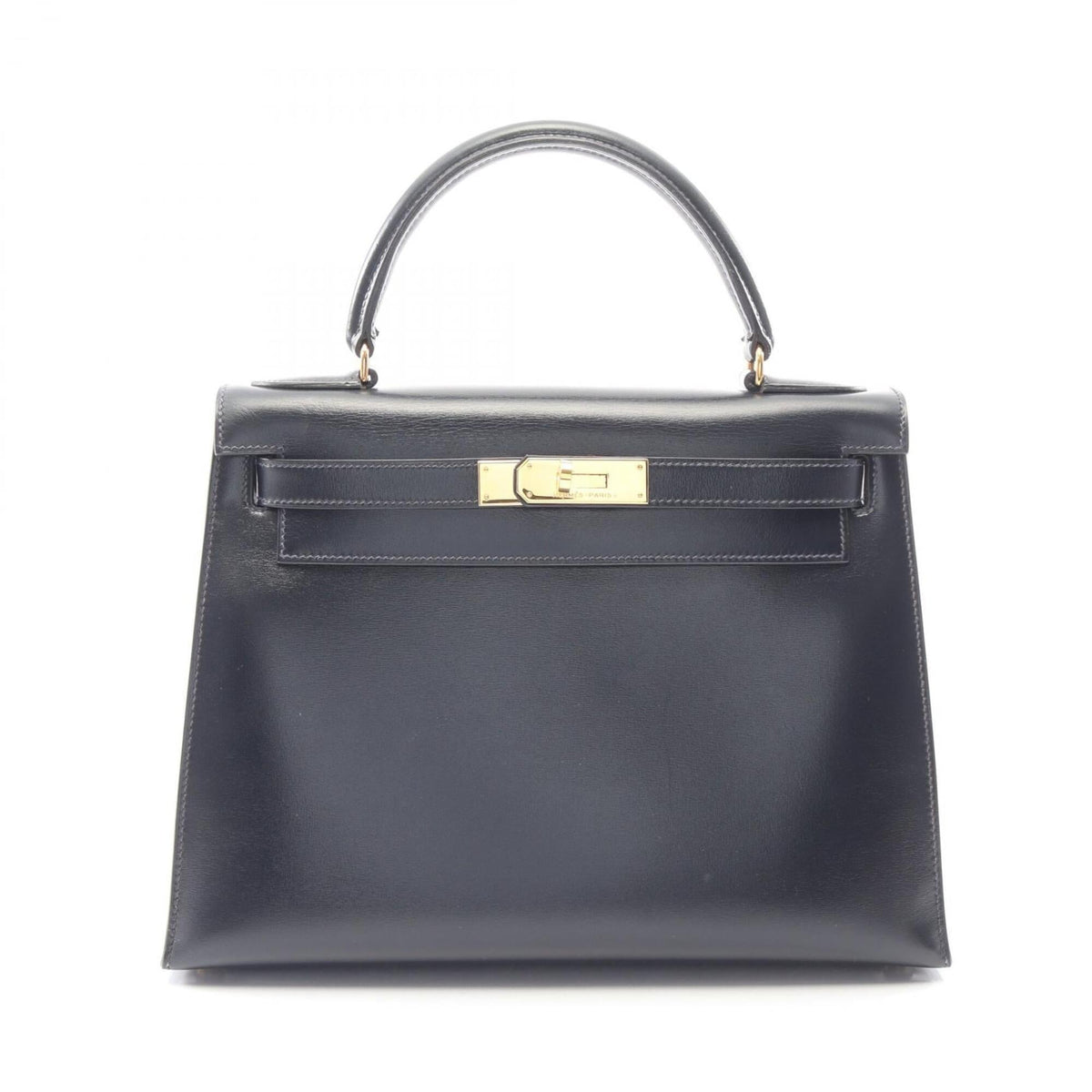 Hermes Blue Indigo Navy Box Calf Leather Handbag (Pre-Owned)