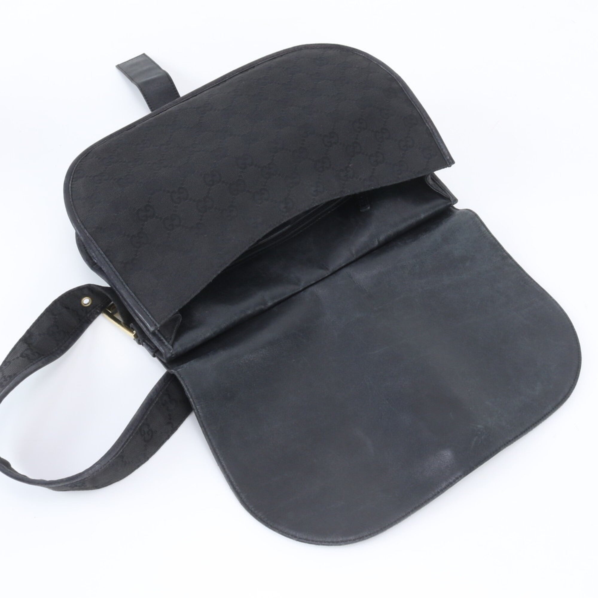 Gucci Gg Canvas Black Gg Canvas Leather Handbag Shoulder Bag (Pre-Owned)