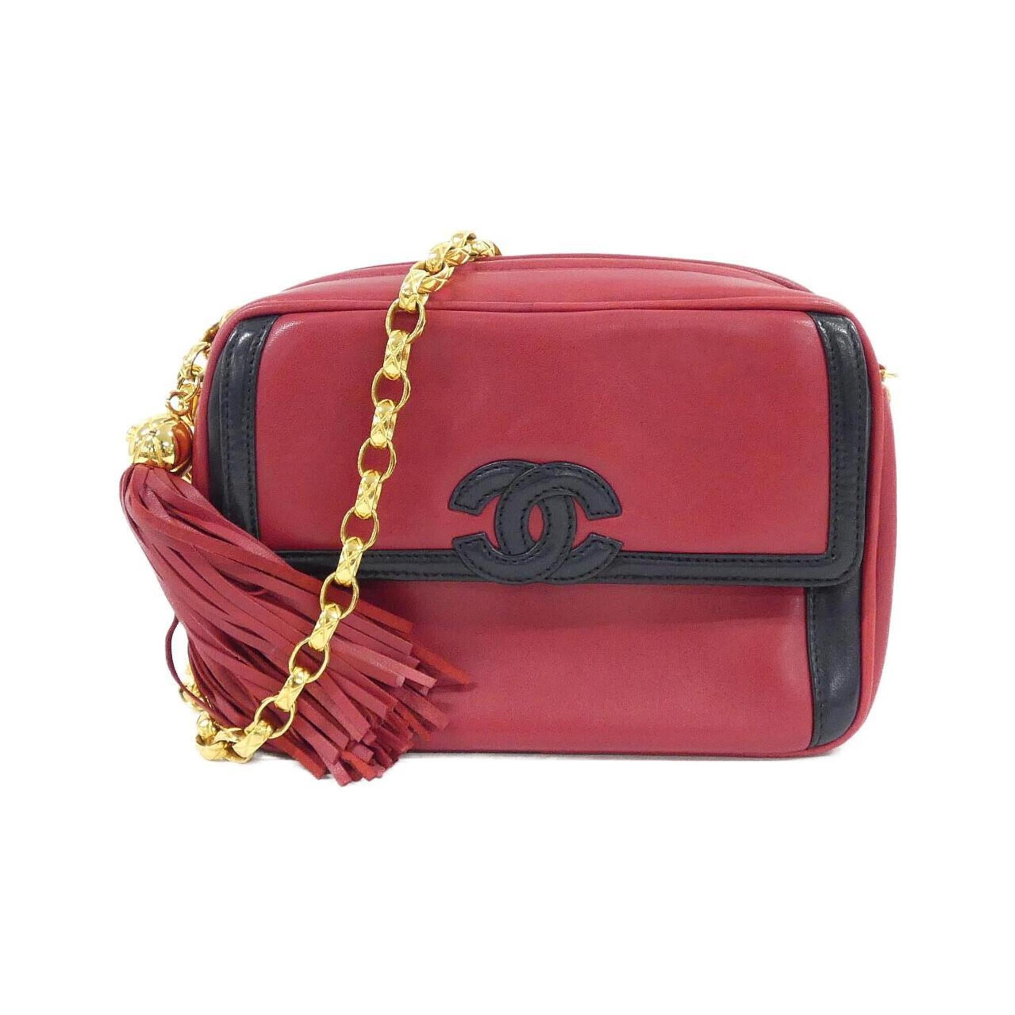 Chanel Navy Red Color Leather Shoulder Bag (Pre-Owned)