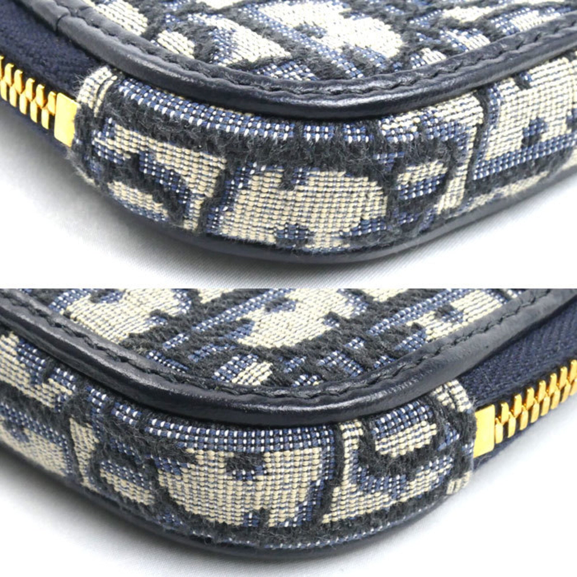 Christian Dior Beige Navy Jacquard Shoulder Bag (Pre-Owned)