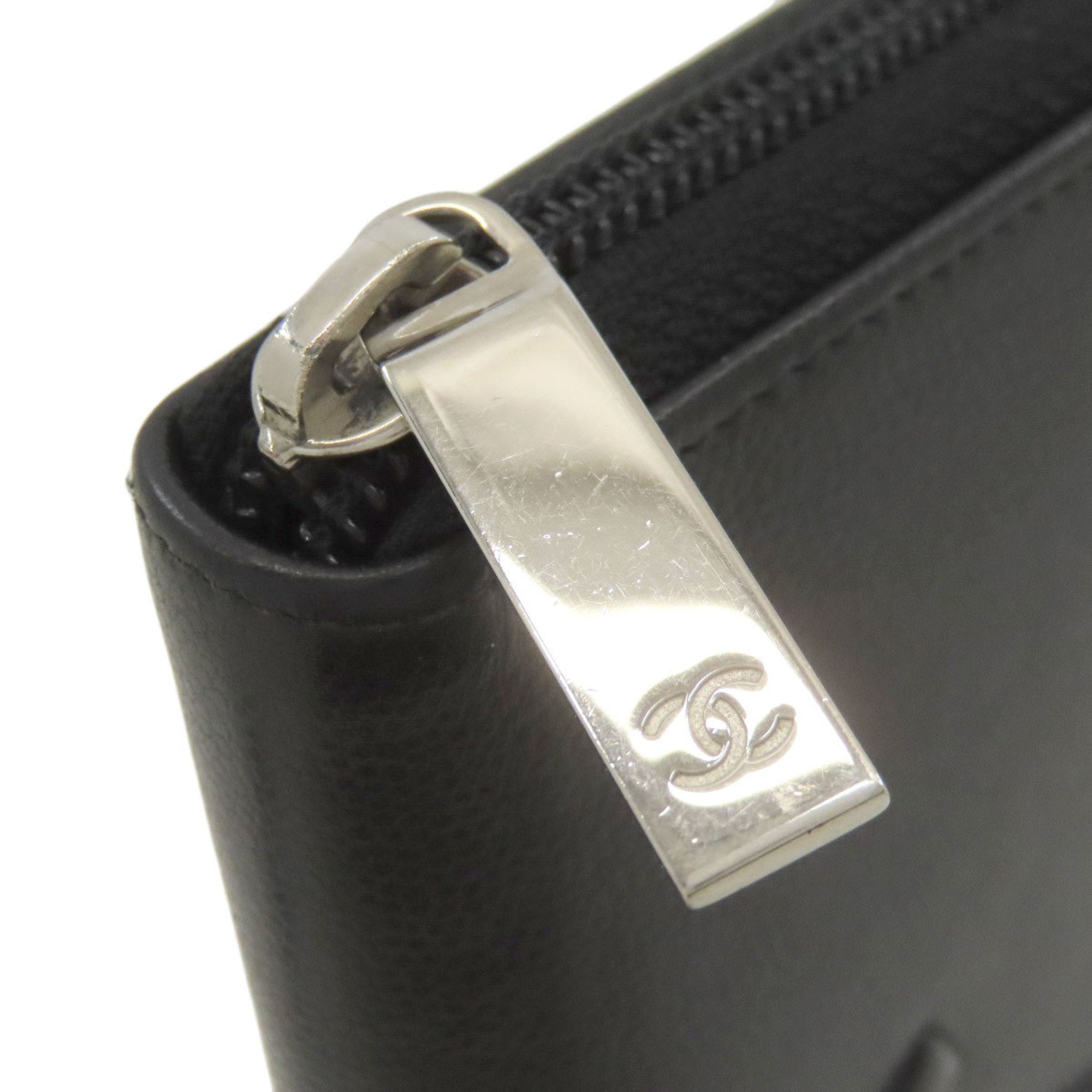 Chanel Black Grained Calfskin Long Wallet (Bi-Fold) (Pre-Owned)