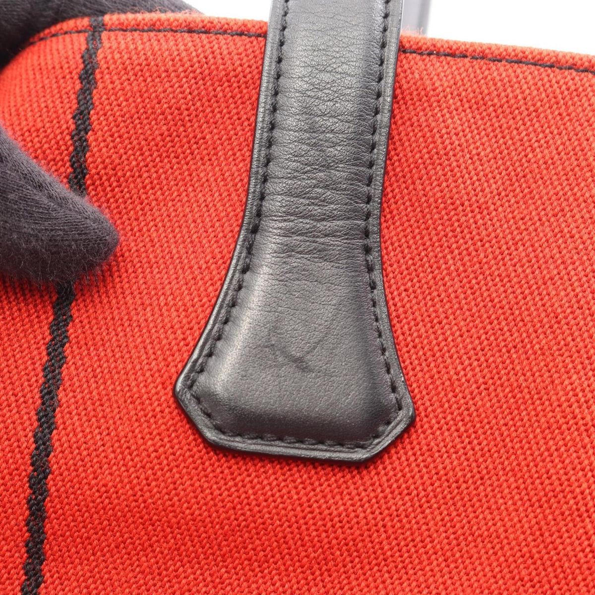 Hermes Black Red Color Canvas Swift Leather Handbag Tote Bag (Pre-Owned)