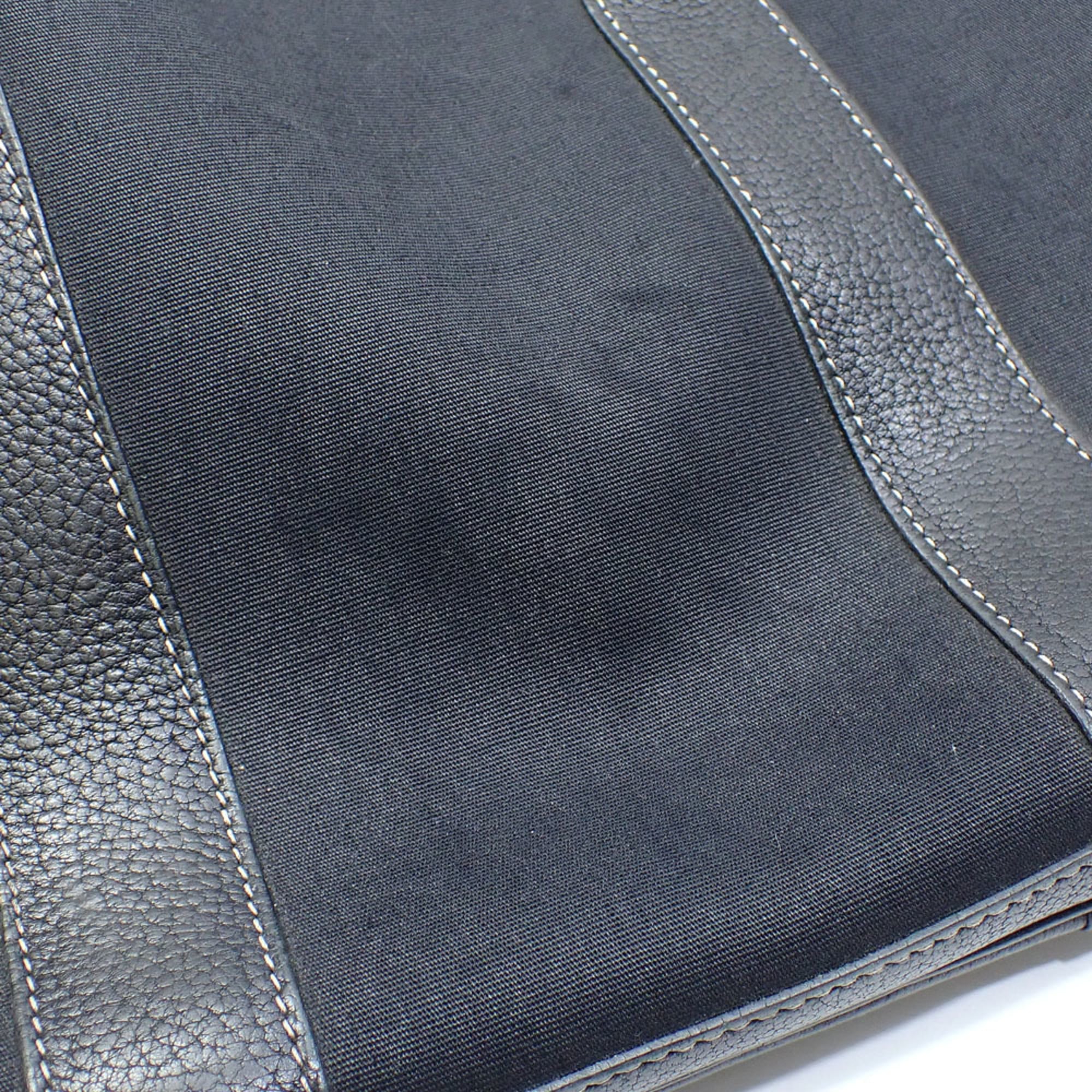 Hermes Black Leather Toile Officier Handbag Tote Bag (Pre-Owned)