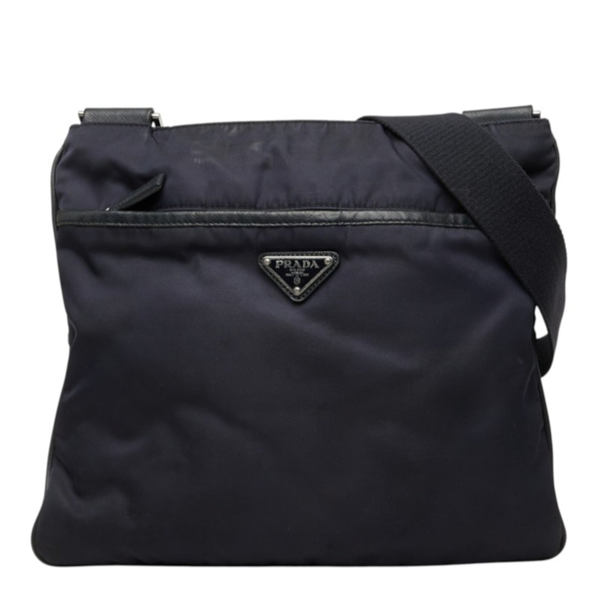 Prada Navy Nylon Leather Shoulder Bag (Pre-Owned)
