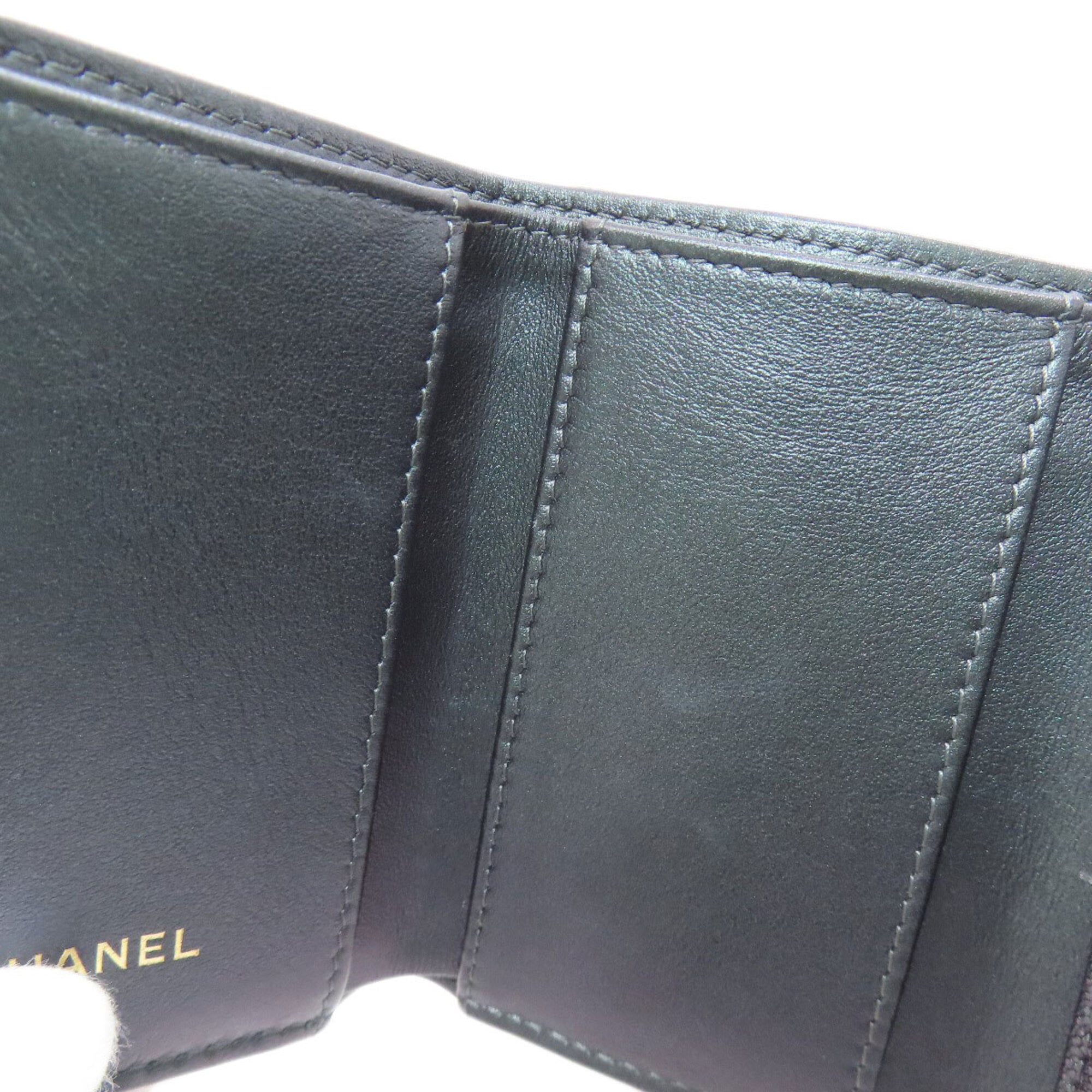 Chanel Black Metallic Purple Leather Wallet (Tri-Fold) (Pre-Owned)