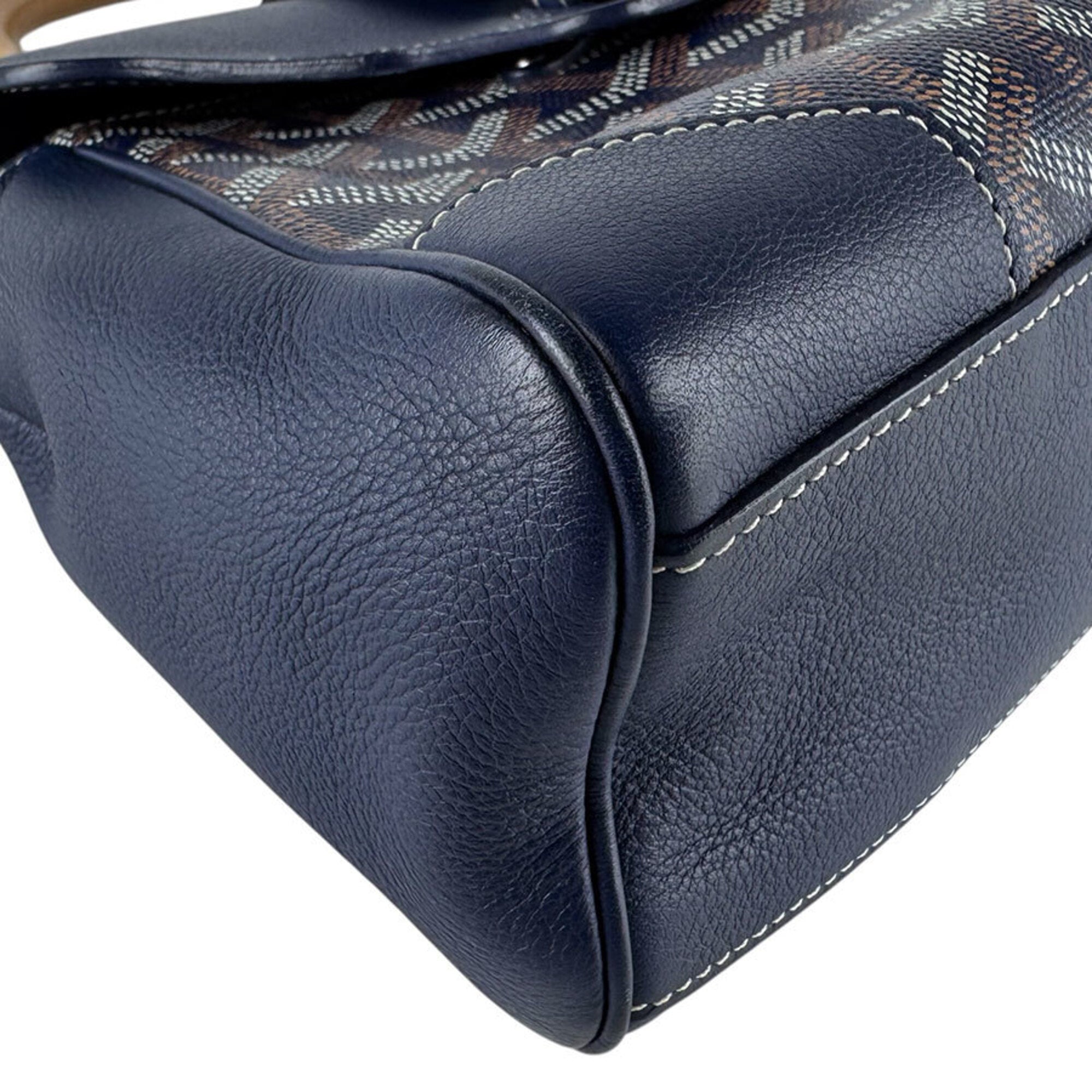 Goyard Navy Coated Canvas Leather Handbag Shoulder Bag (Pre-Owned)