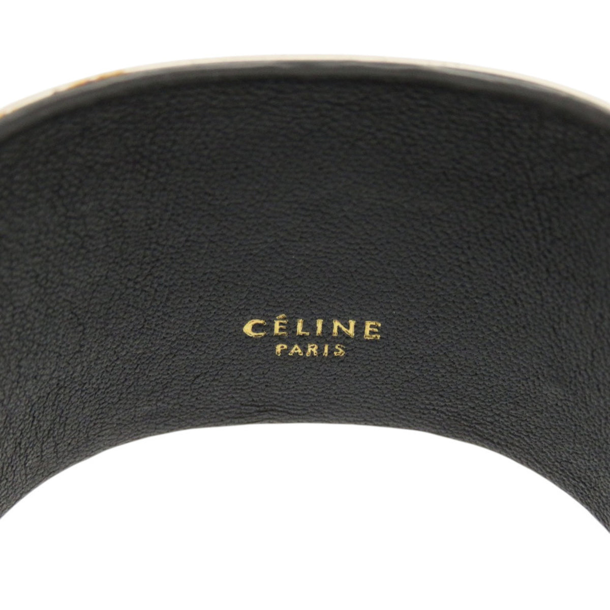 Celine Silver Black Leather Metal Bangle (Pre-Owned)