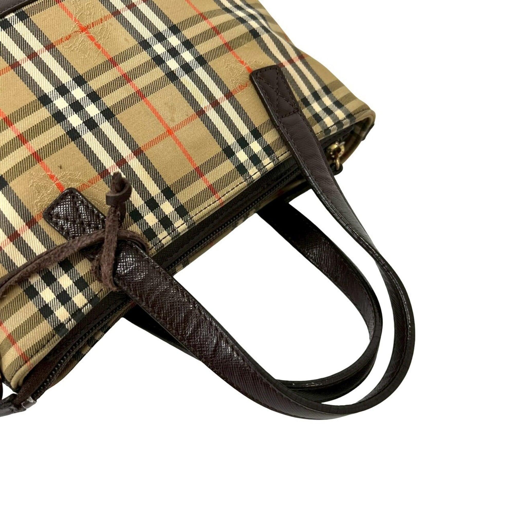 Burberry Beige Brown Canvas Leather Handbag Tote Bag (Pre-Owned)
