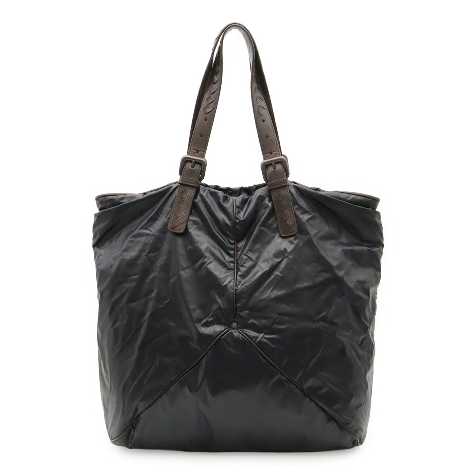 Bottega Veneta Black Dark Brown Nylon Leather Shoulder Bag Tote Bag (Pre-Owned)