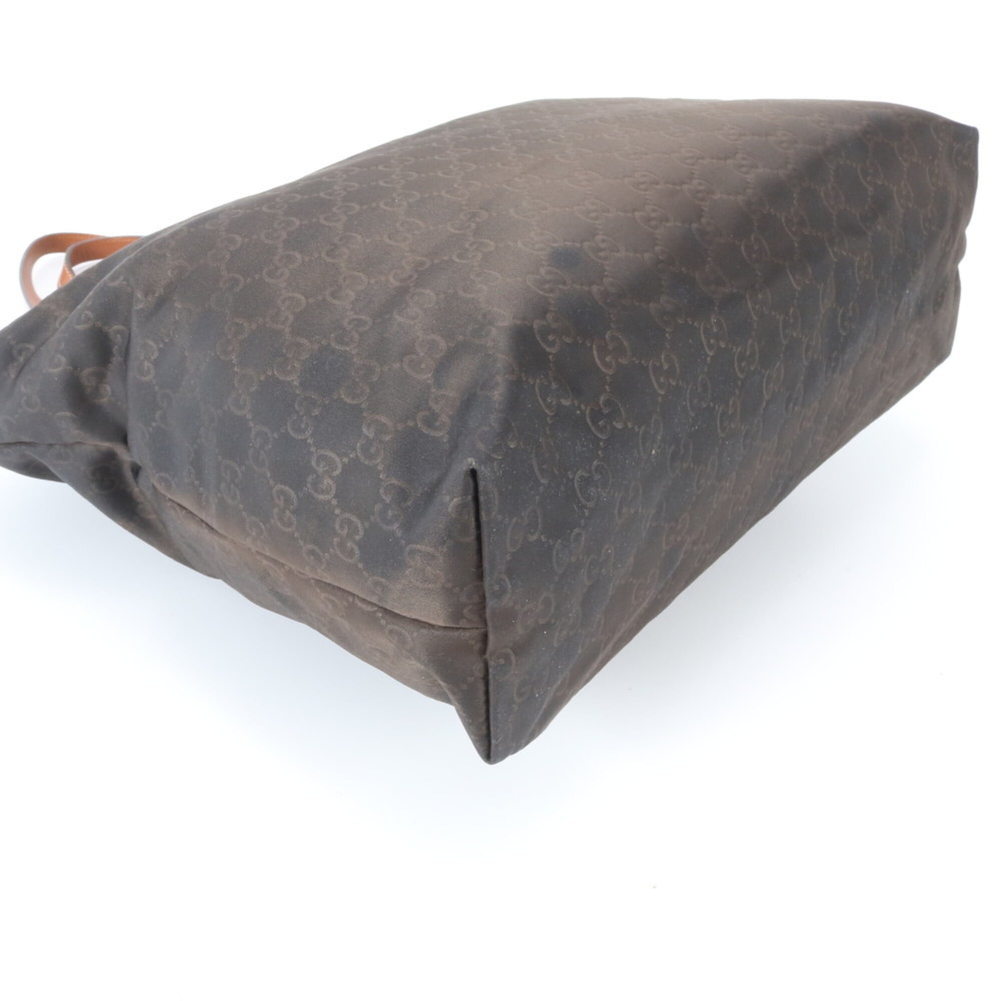 Gucci Brown Nylon Leather Handbag Tote Bag (Pre-Owned)