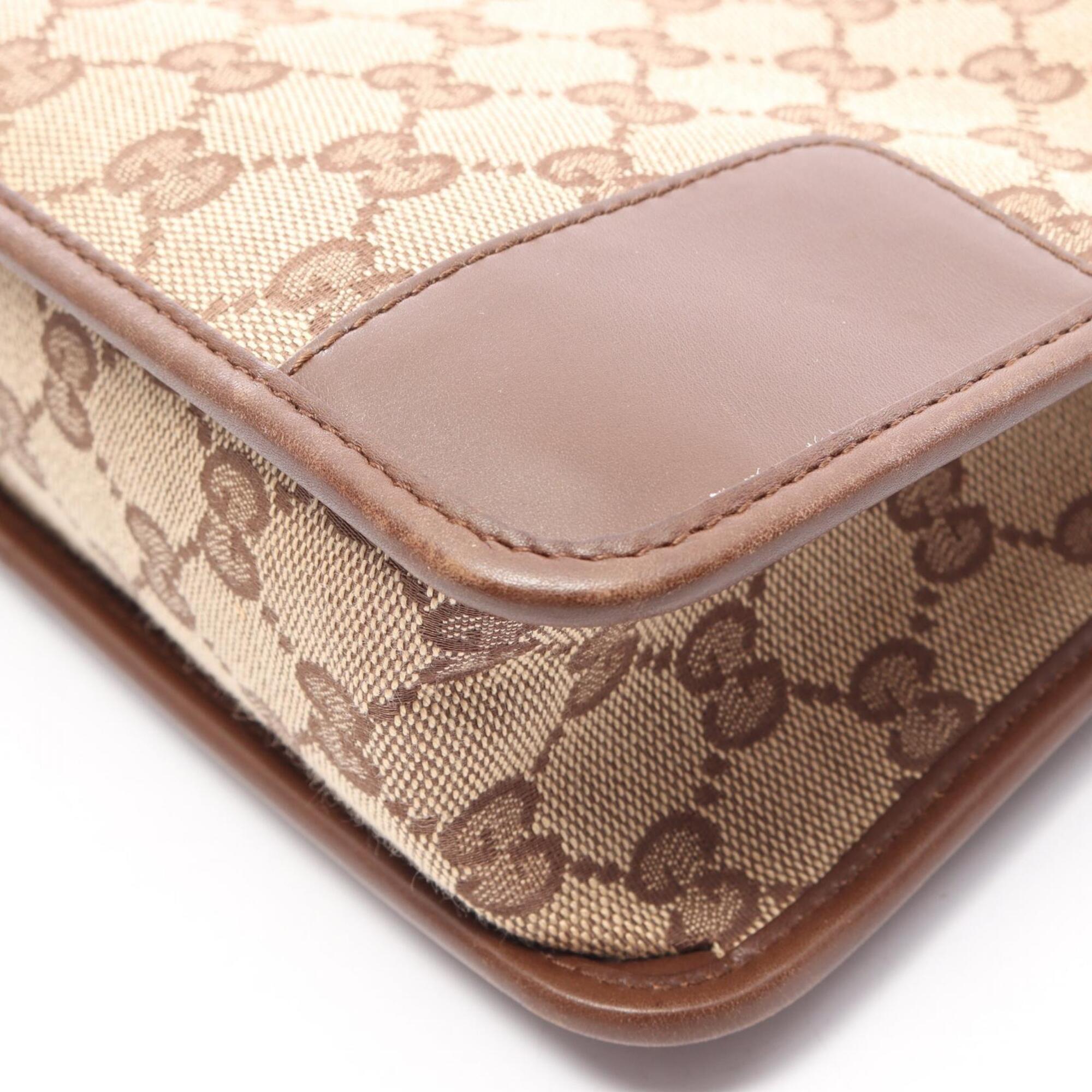 Gucci Beige Brown Canvas Leather Shoulder Bag (Pre-Owned)