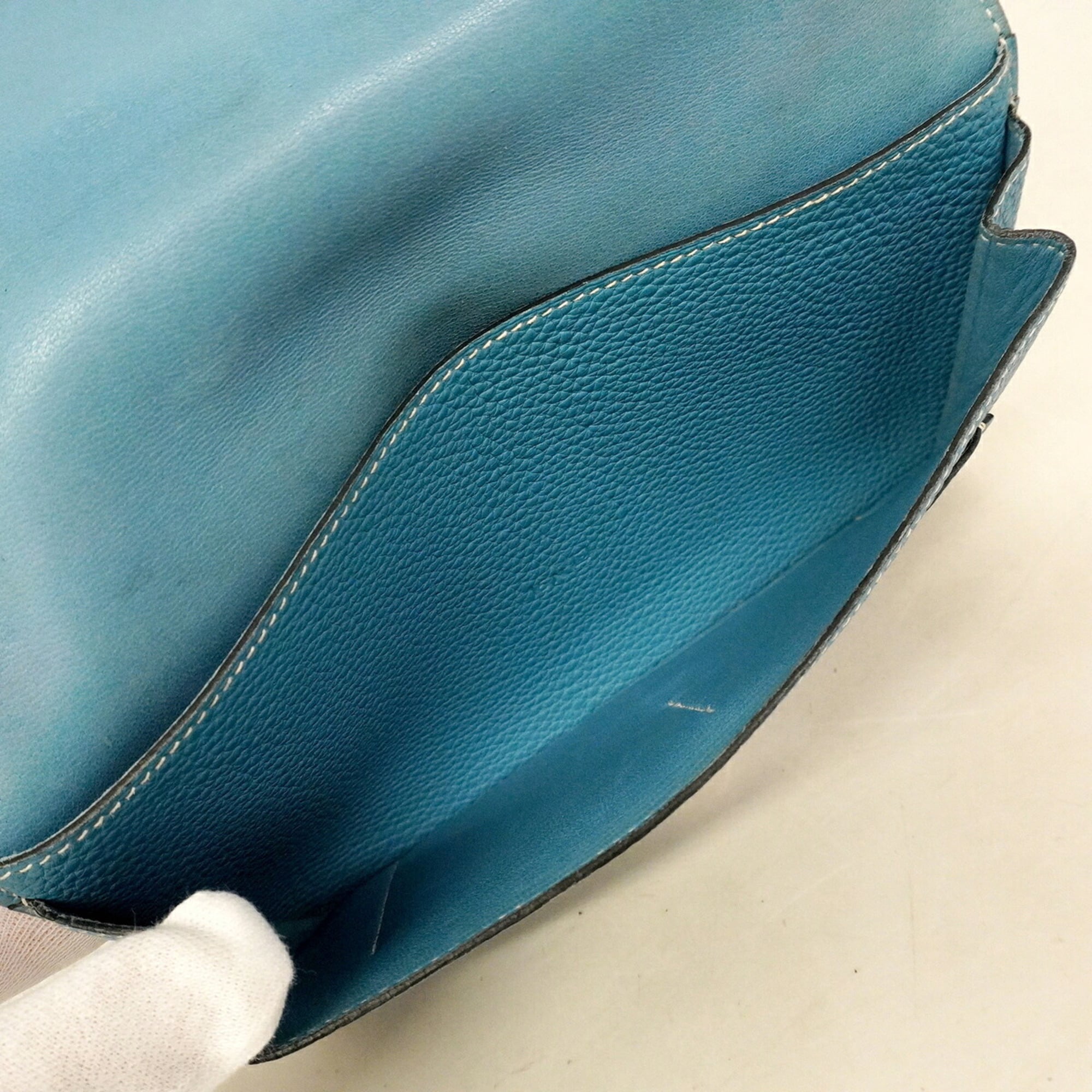 Hermes Blue Jean Togo Leather Long Wallet (Bi-Fold) (Pre-Owned)