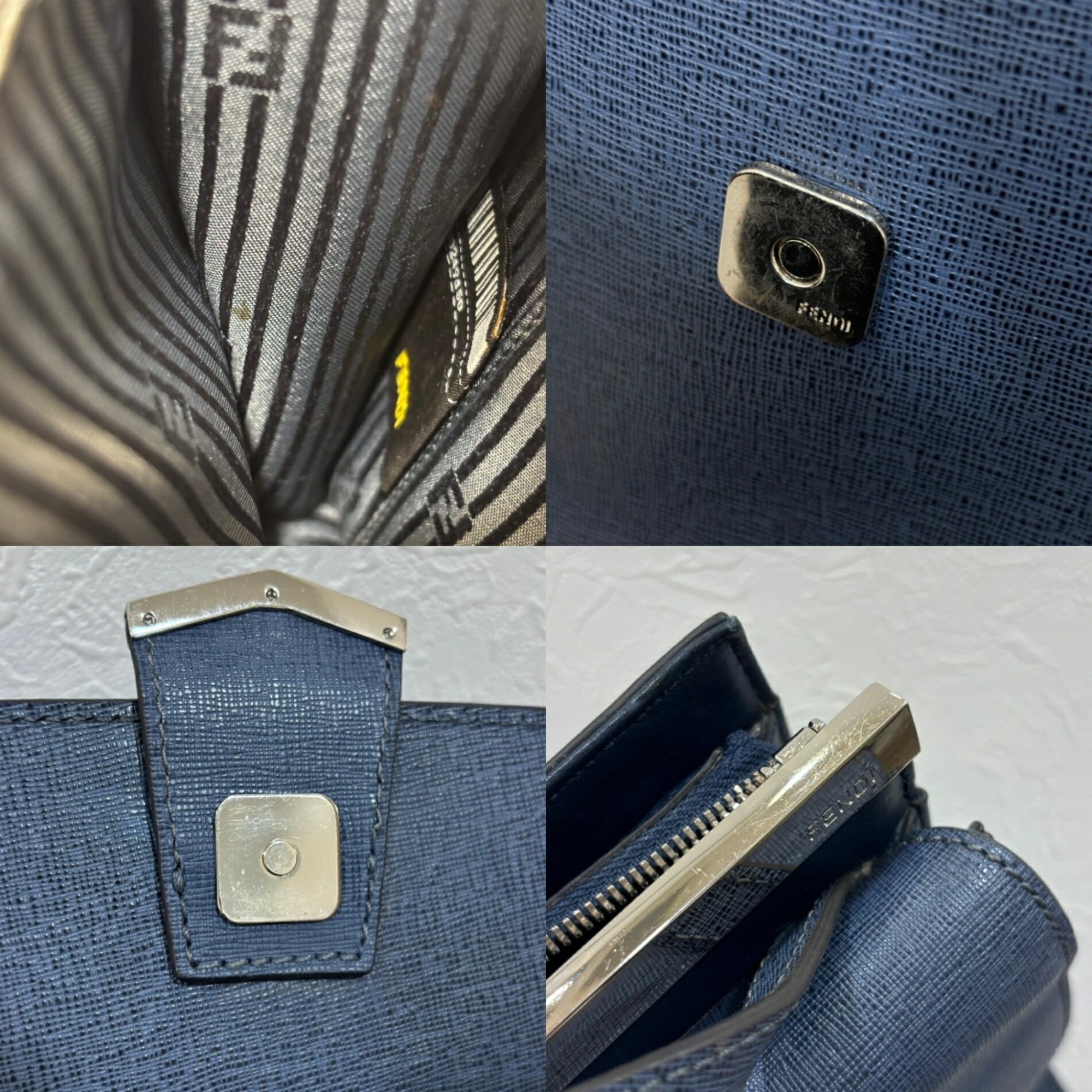 Fendi Navy Leather Handbag Shoulder Bag (Pre-Owned)