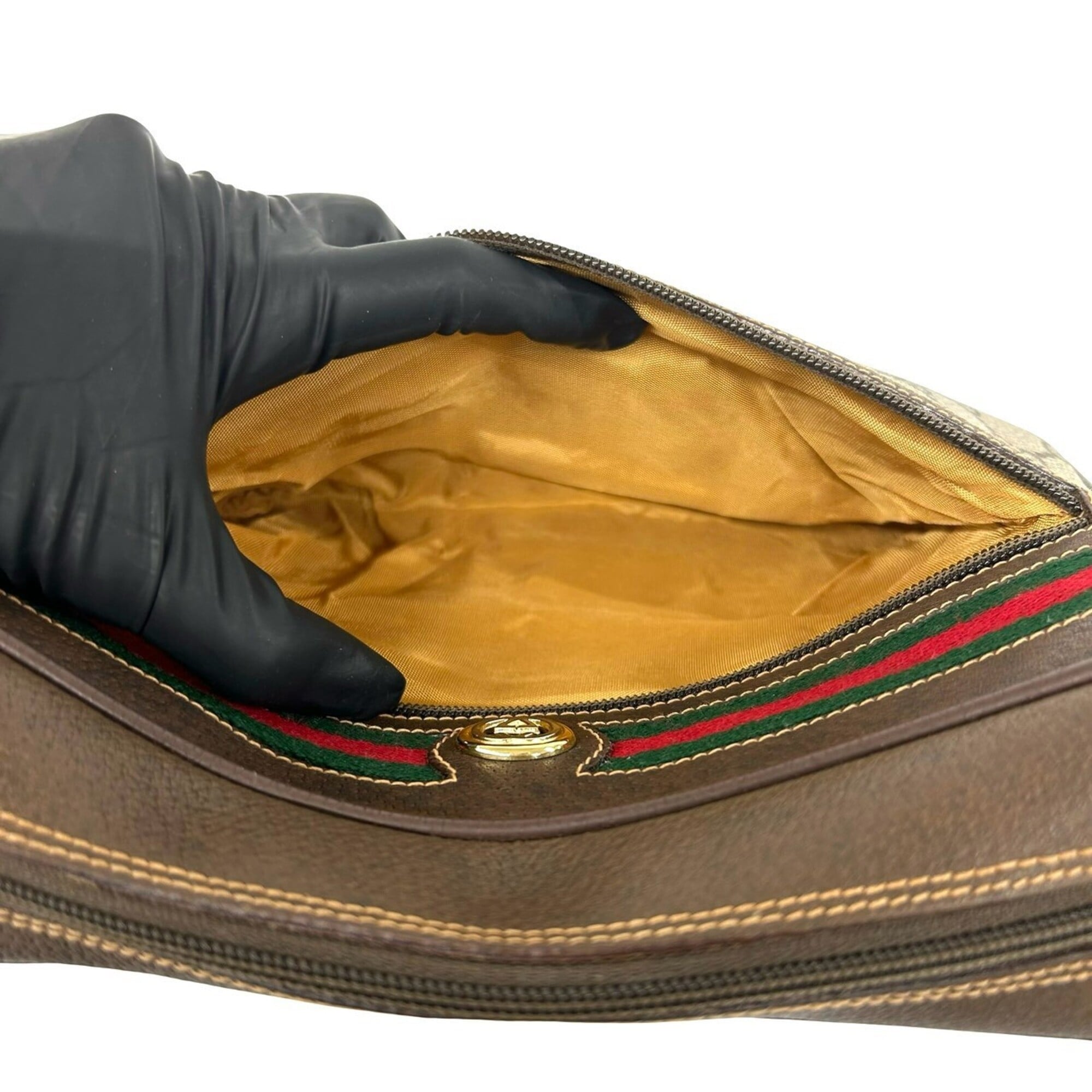 Gucci Brown Green Red Color Leather Pvc Pochette Shoulder Bag (Pre-Owned)