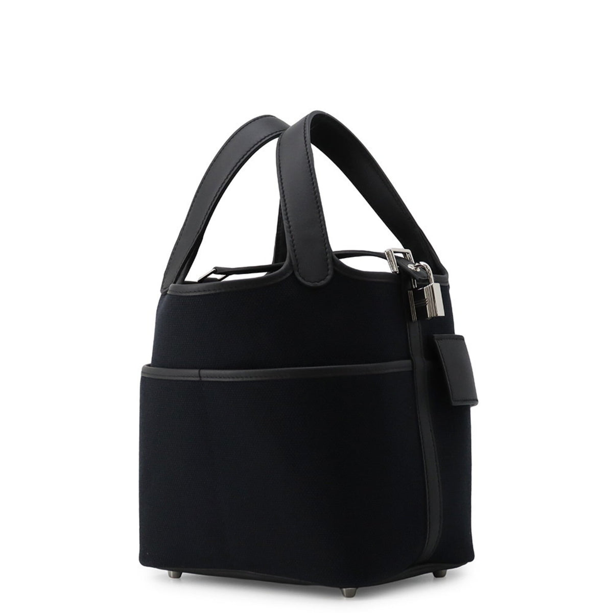 Hermes Black Swift Leather Cotton Canvas Handbag (Pre-Owned)