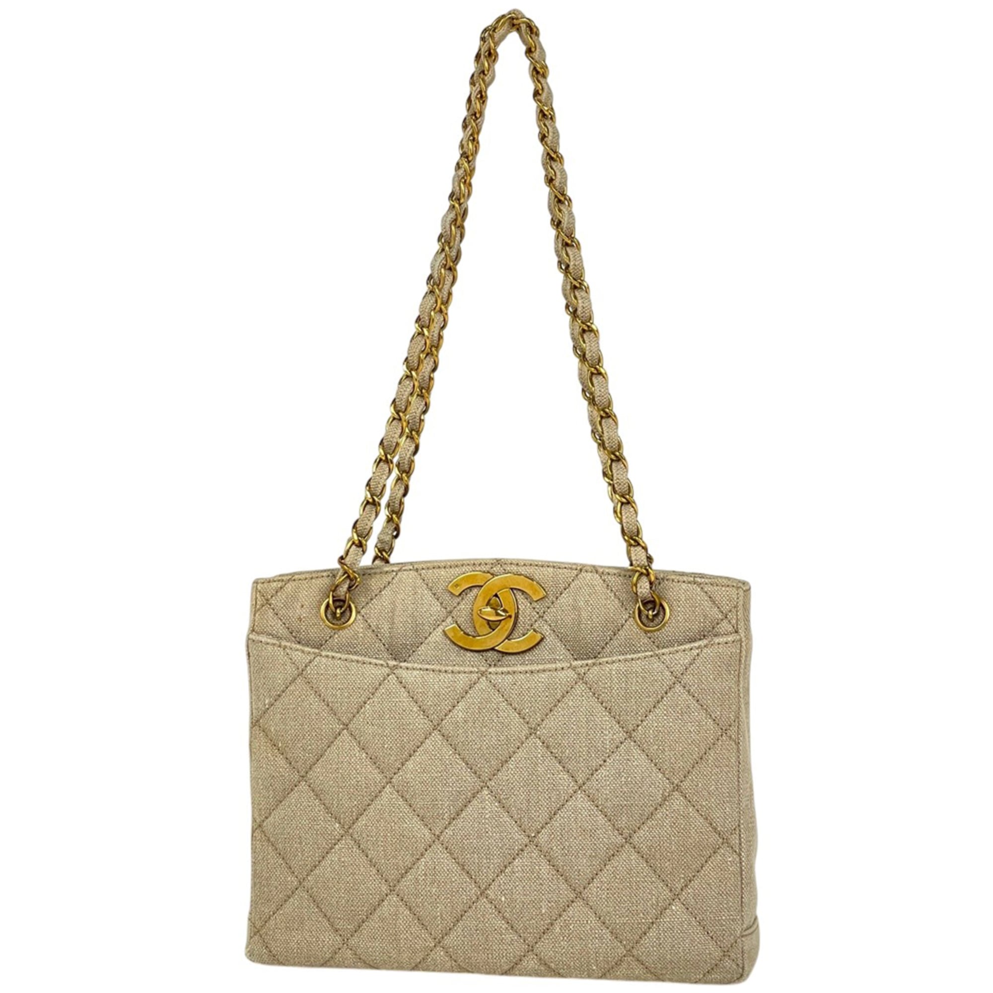 Chanel Beige Canvas Shoulder Bag Tote Bag (Pre-Owned)