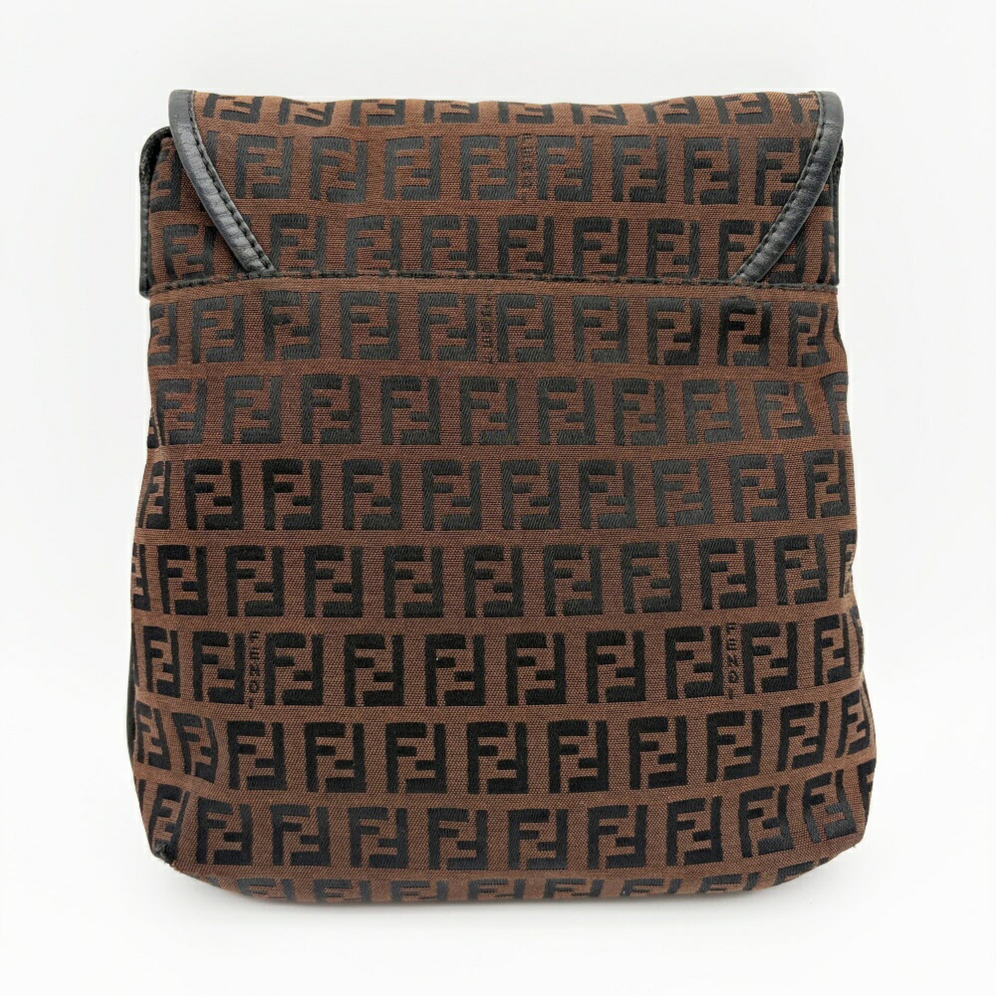 Fendi Zucca Black Brown Canvas Leather Shoulder Bag (Pre-Owned)