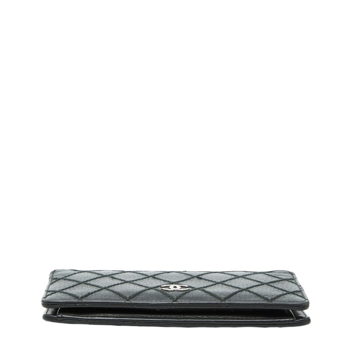 Chanel Black Leather Long Wallet (Bi-Fold) (Pre-Owned)