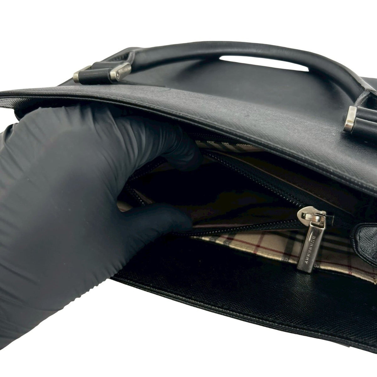 Burberry Black Leather Handbag Tote Bag (Pre-Owned)