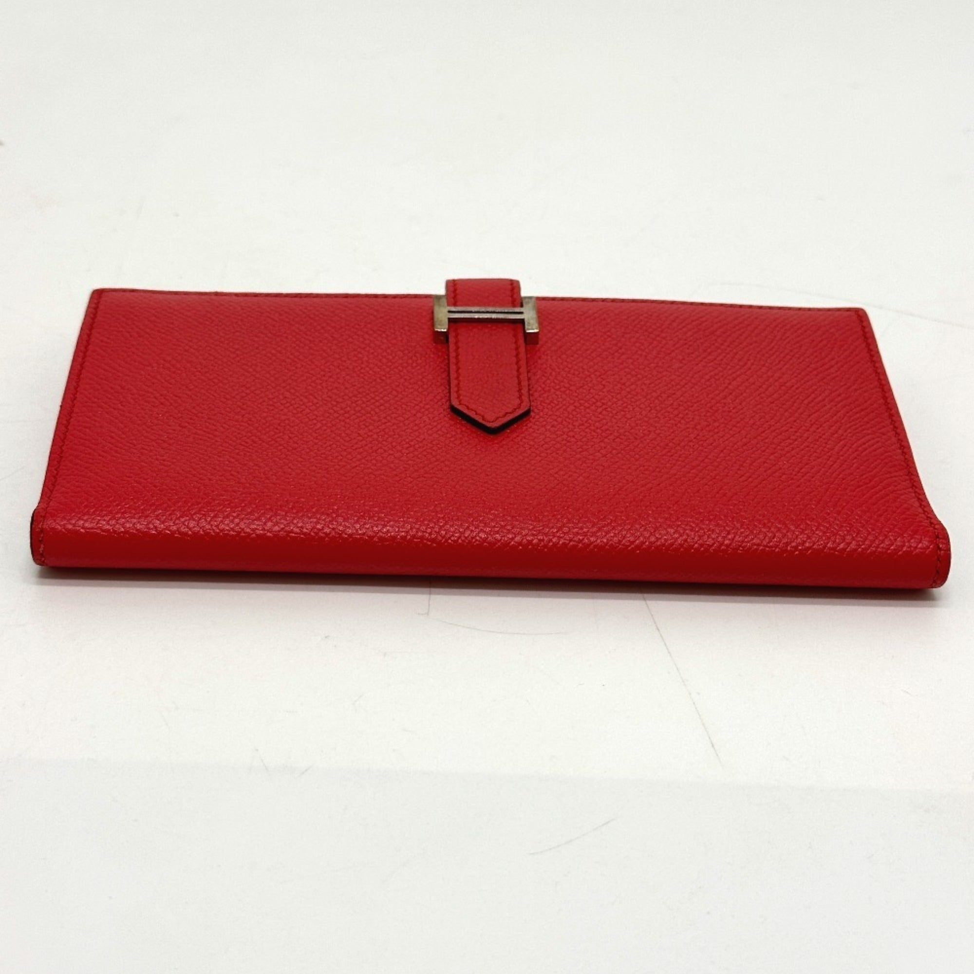 Hermes Red Color Epsom Leather Long Wallet (Bi-Fold) (Pre-Owned)