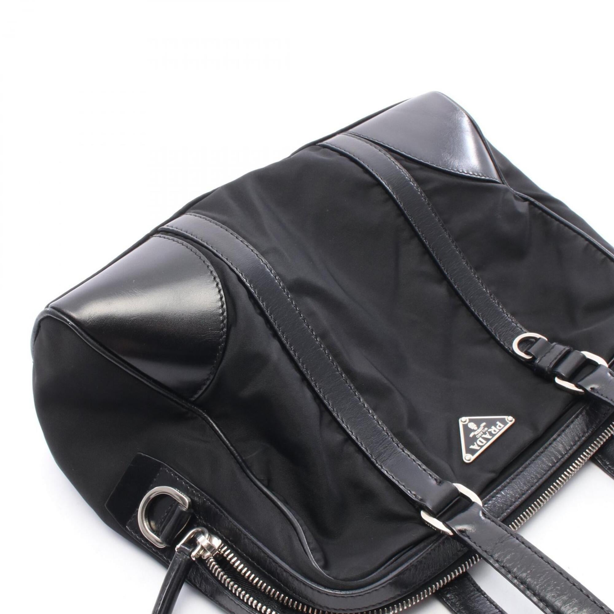 Prada Black Nylon Leather Handbag Tote Bag (Pre-Owned)
