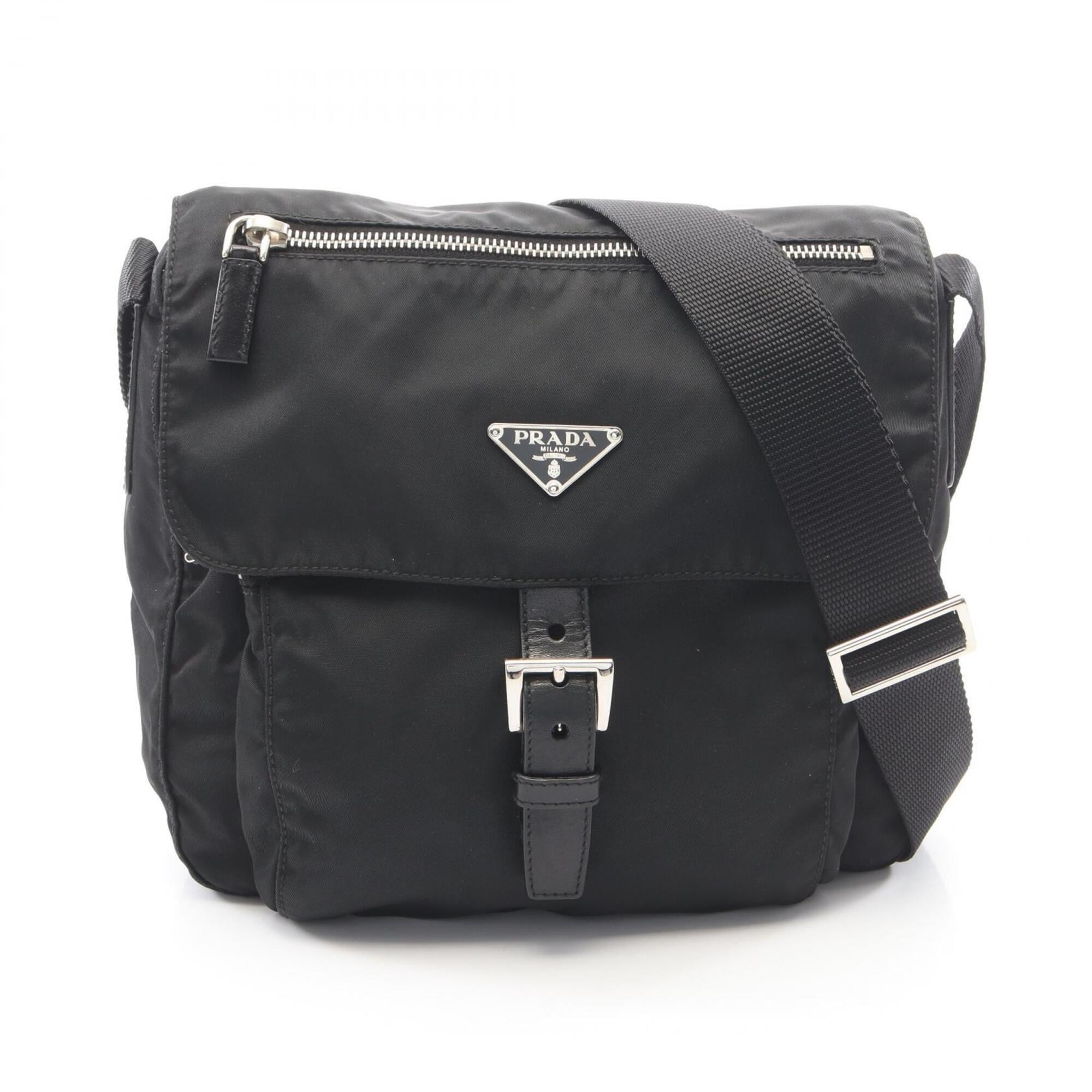 Prada Black Nylon Leather Handbag Shoulder Bag (Pre-Owned)