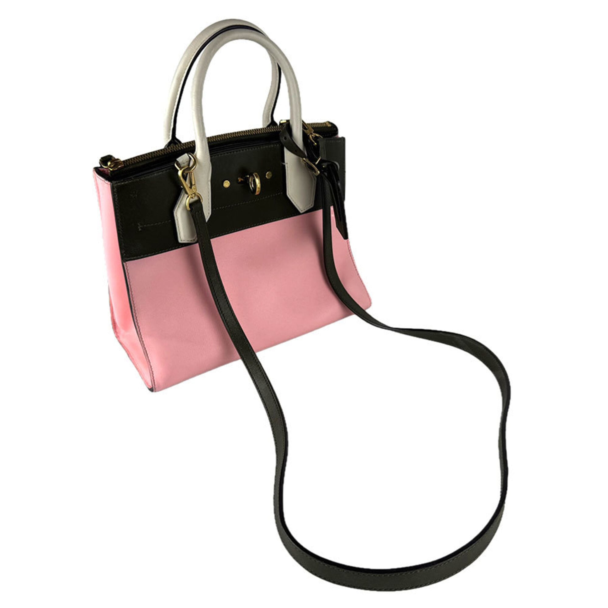 Louis Vuitton Khaki Pink White Leather Handbag Shoulder Bag (Pre-Owned)