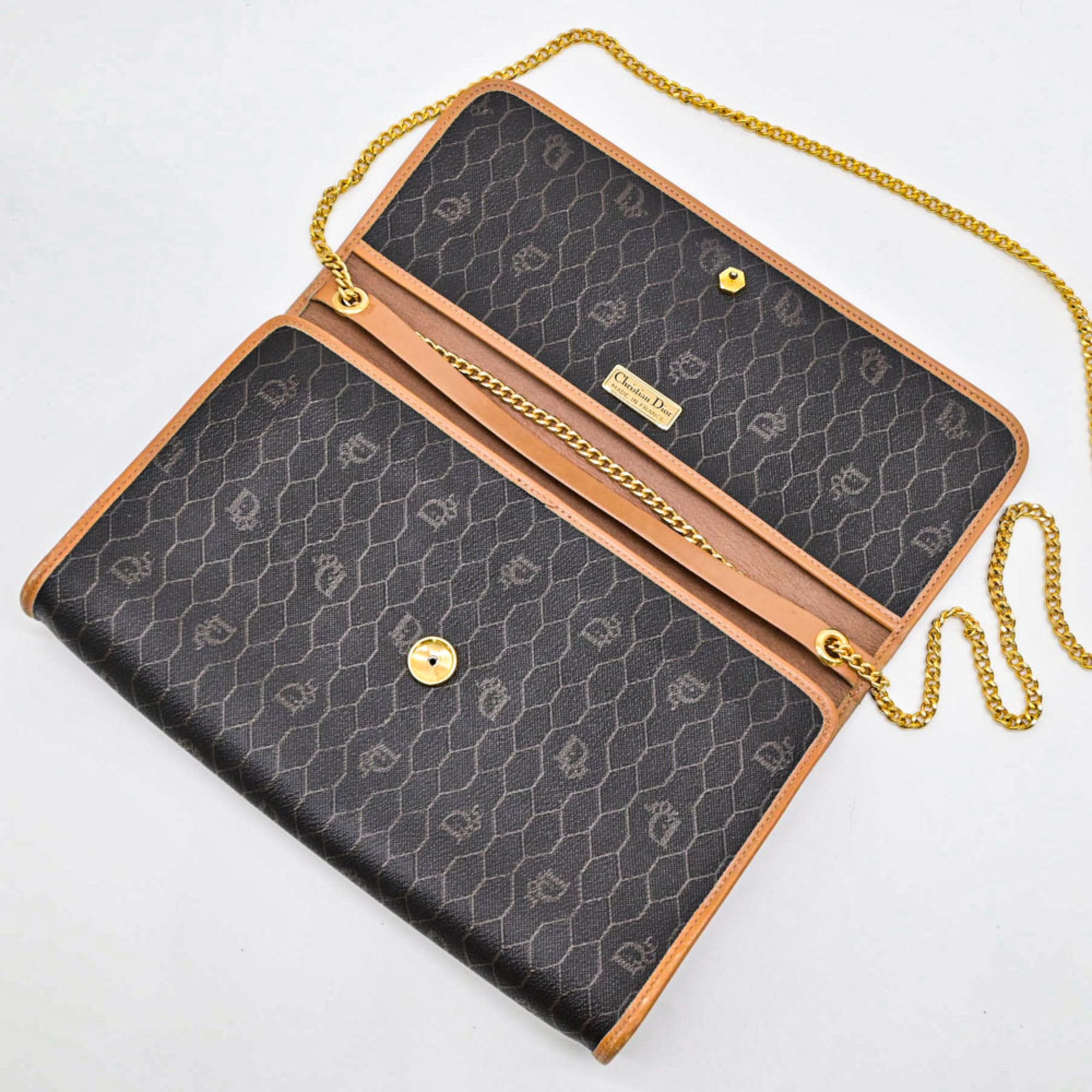 Christian Dior Dark Brown Light Brown Leather Shoulder Bag (Pre-Owned)