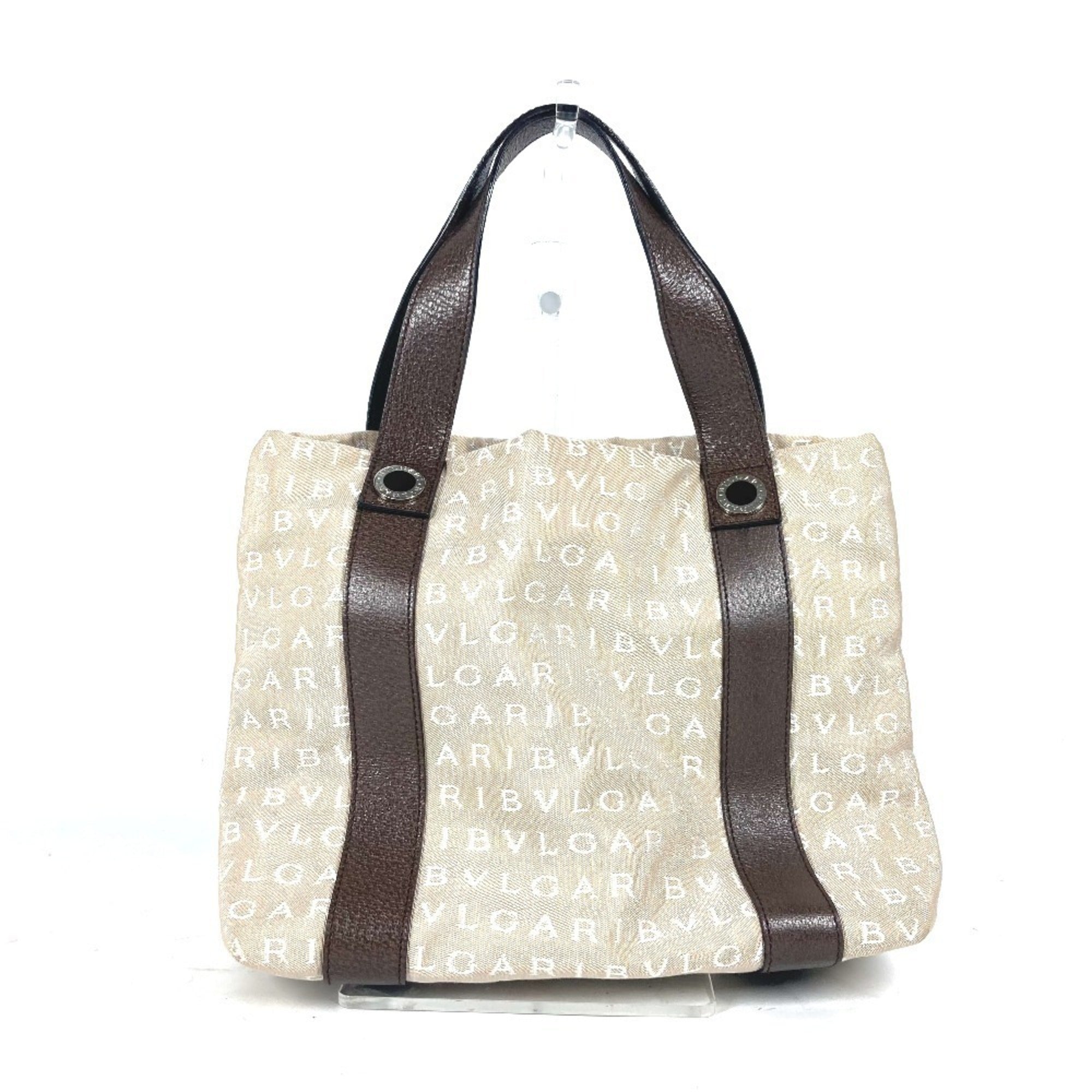 Bvlgari Beige Canvas Leather Shoulder Bag Tote Bag (Pre-Owned)