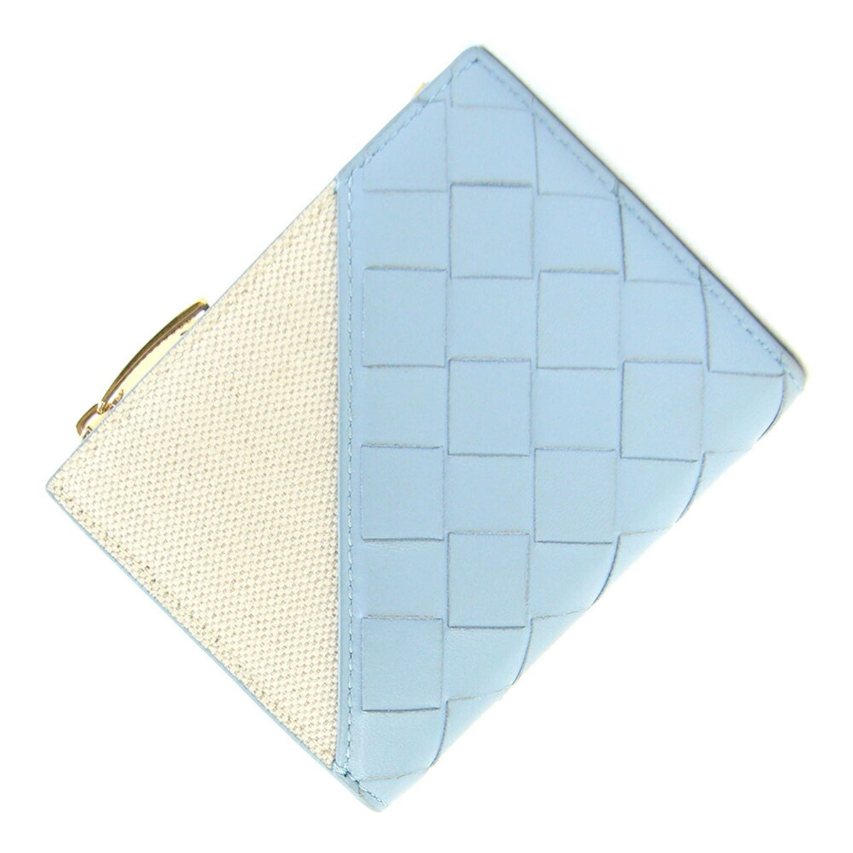 Bottega Veneta Intrecciato Light Blue Leather Canvas Wallet (Bi-Fold) (Pre-Owned)