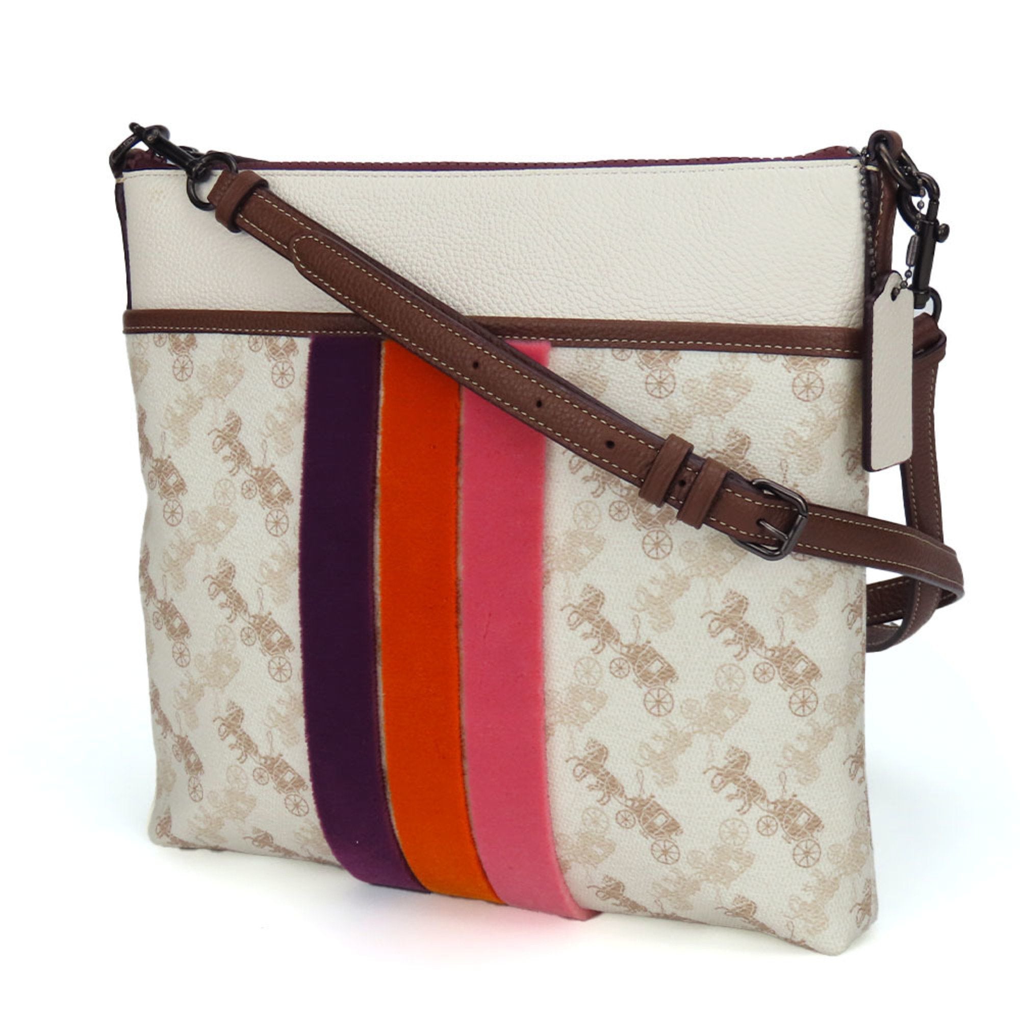Coach Brown White Pvc Leather Shoulder Bag (Pre-Owned)
