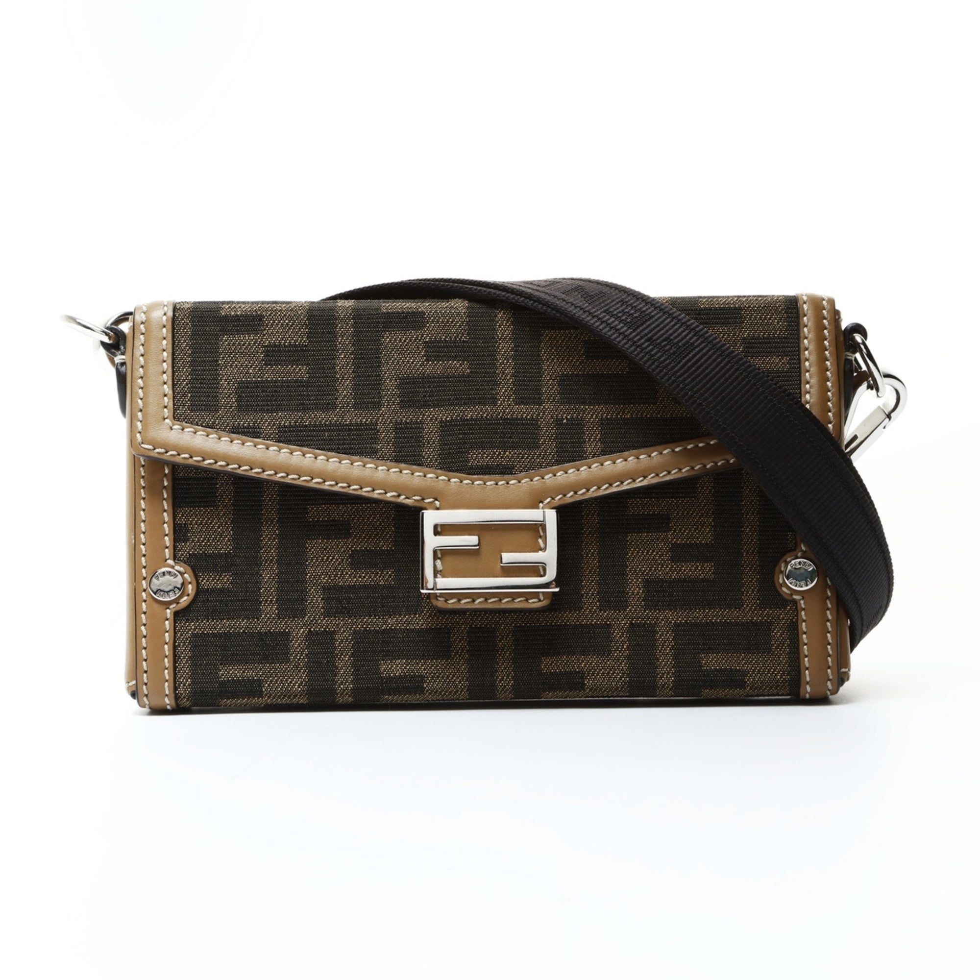 Fendi Zucca Brown Pouch Shoulder Bag (Pre-Owned)