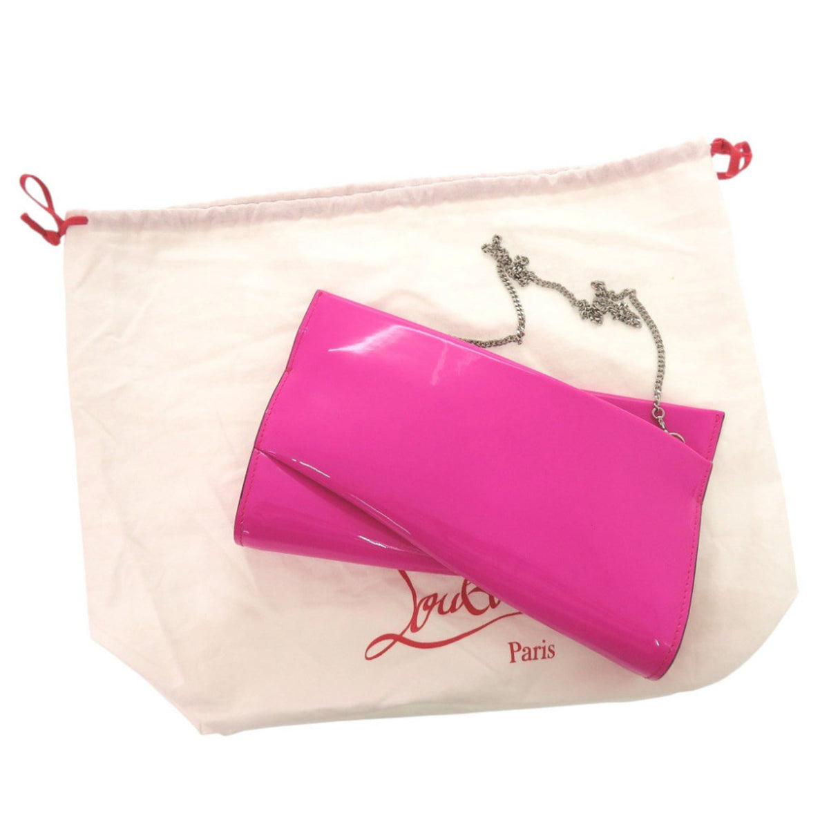 Christian Louboutin Pink Patent Leather Clutch Bag Shoulder Bag (Pre-Owned)