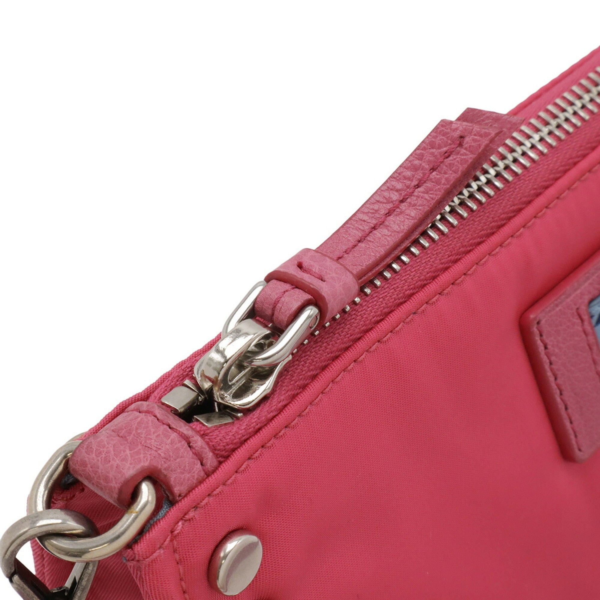 Prada Fuxia Nylon Leather Clutch Bag Pouch Shoulder Bag (Pre-Owned)