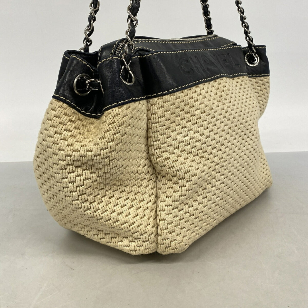 Chanel Beige Black Canvas Shoulder Bag (Pre-Owned)